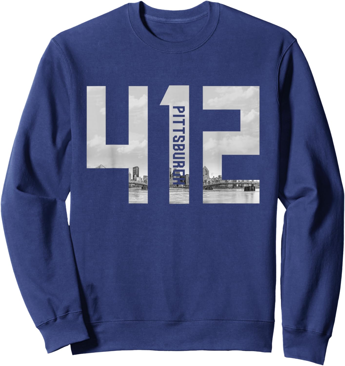 Vintage Pittsburgh Pennsylvania 412 Area Code Skyline Sweatshirt - Sweatshirt | Navy