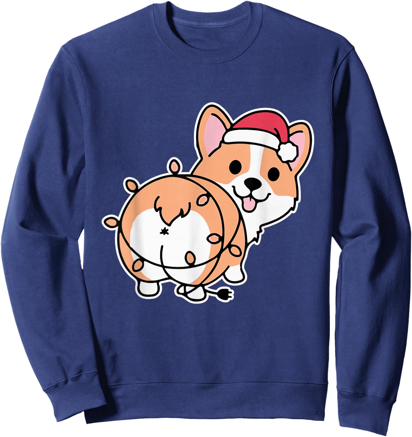Corgi Christmas Lights Pajama Cute Dog Puppy Lover X-Mas Men Women Kids Sweatshirt - Sweatshirt | Navy