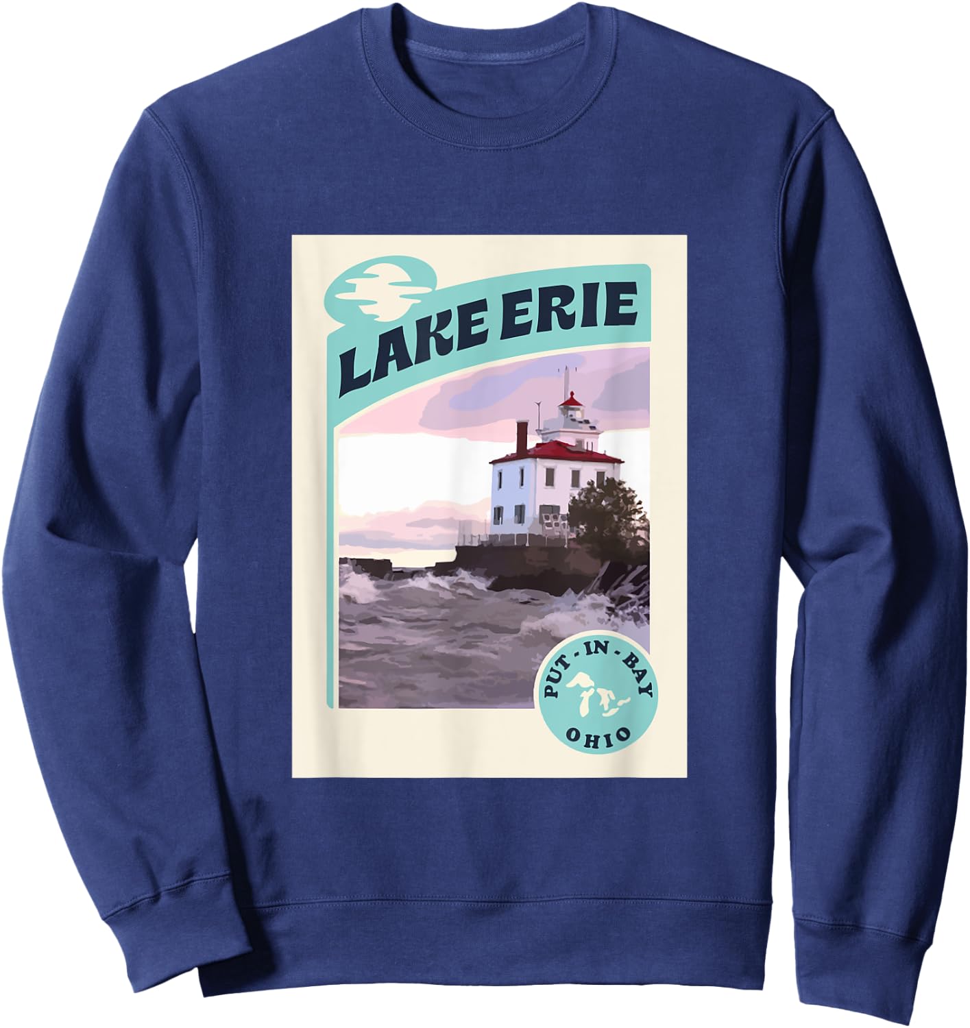 Vintage Put In Bay Lake Erie Ohio Lighthouse Travel Souvenir Sweatshirt - Sweatshirt | Navy