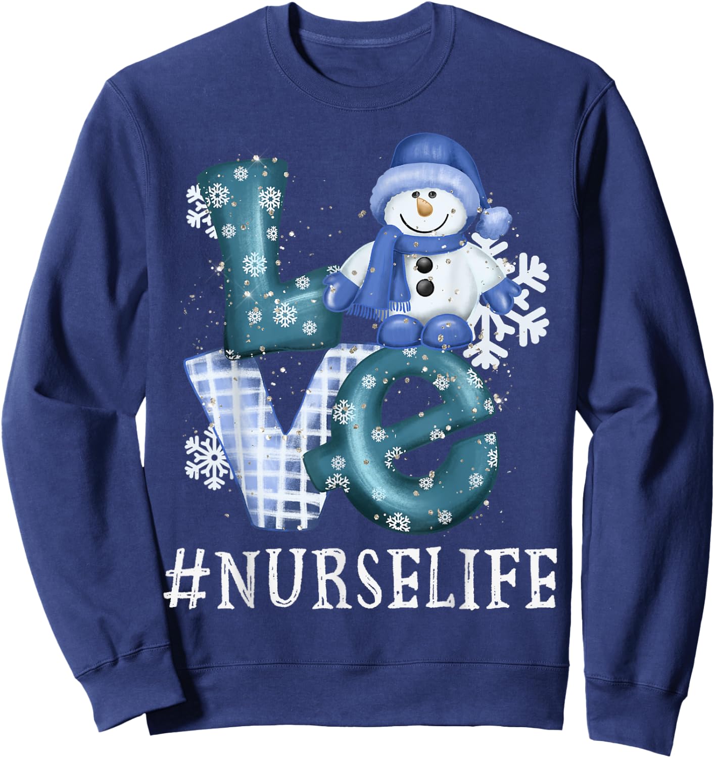 Nurse Love Snowman Xmas Funny Women Winter Season Christmas Sweatshirt - Sweatshirt | Navy