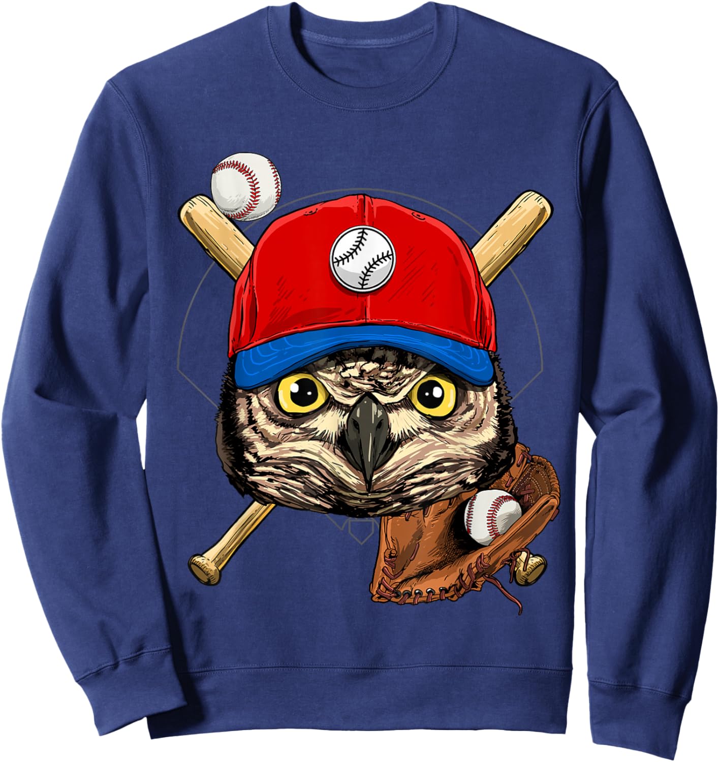 Owl Baseball Owl Lovers Baseball Player Sweatshirt - Sweatshirt | Navy