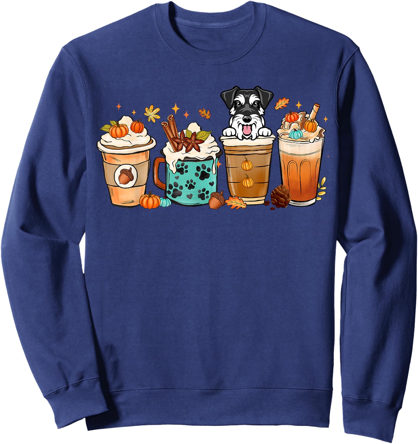 Mini Schnauzer Dog Fall Autumn Coffee Cups Halloween Pet Dog Women Sweatshirt - Sweatshirt | Navy