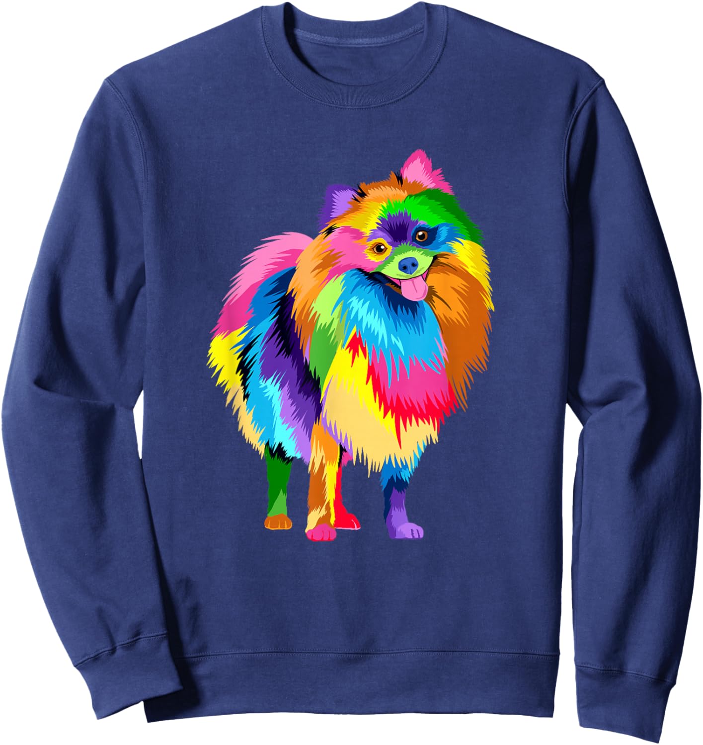 Colorful Pomeranian Artwork - Dog Lover Animal Breeder Sweatshirt - Sweatshirt | Navy