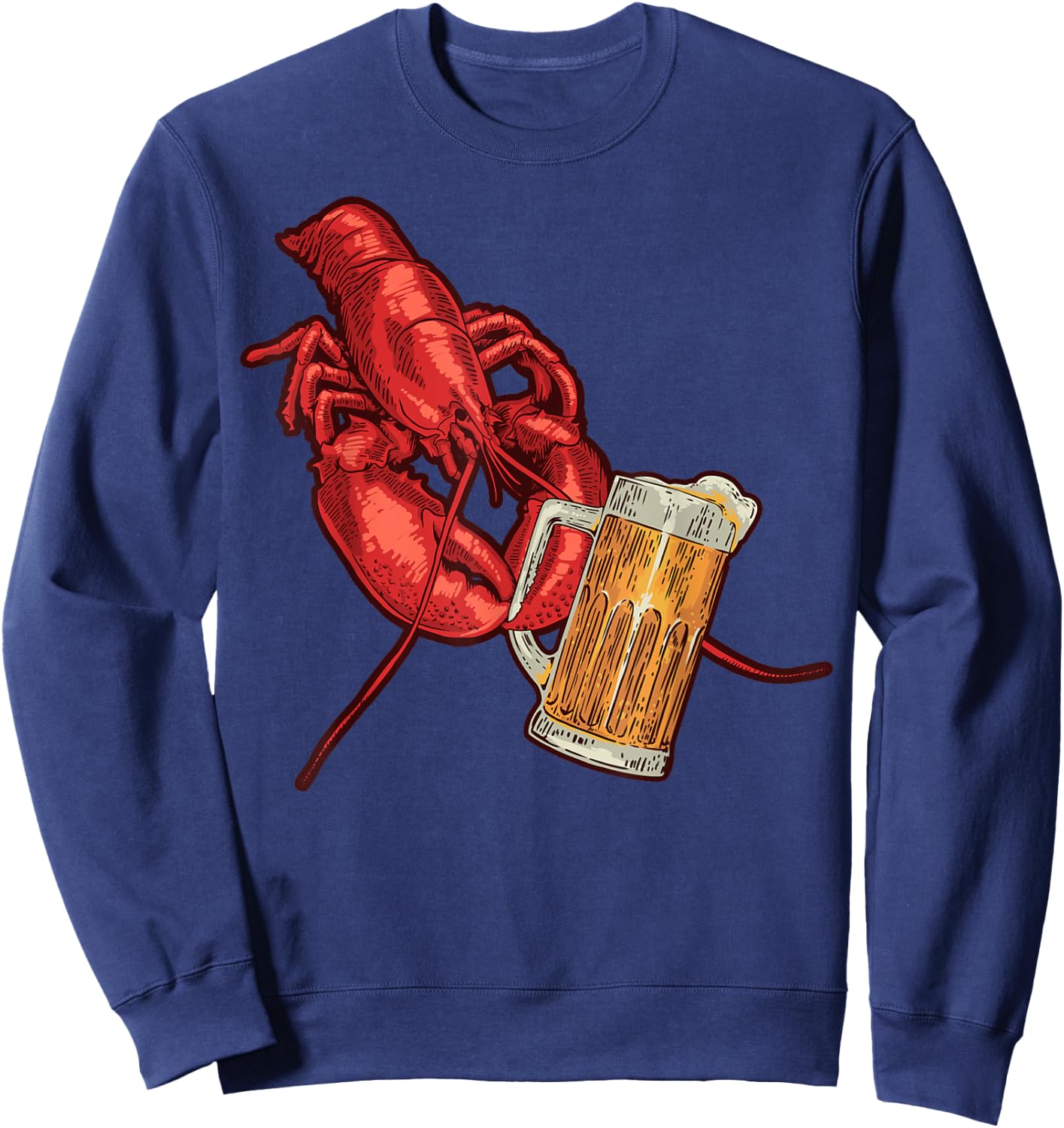 Lobster Crustacean Beer Drinking Funny Lobster Sweatshirt - Sweatshirt | Navy