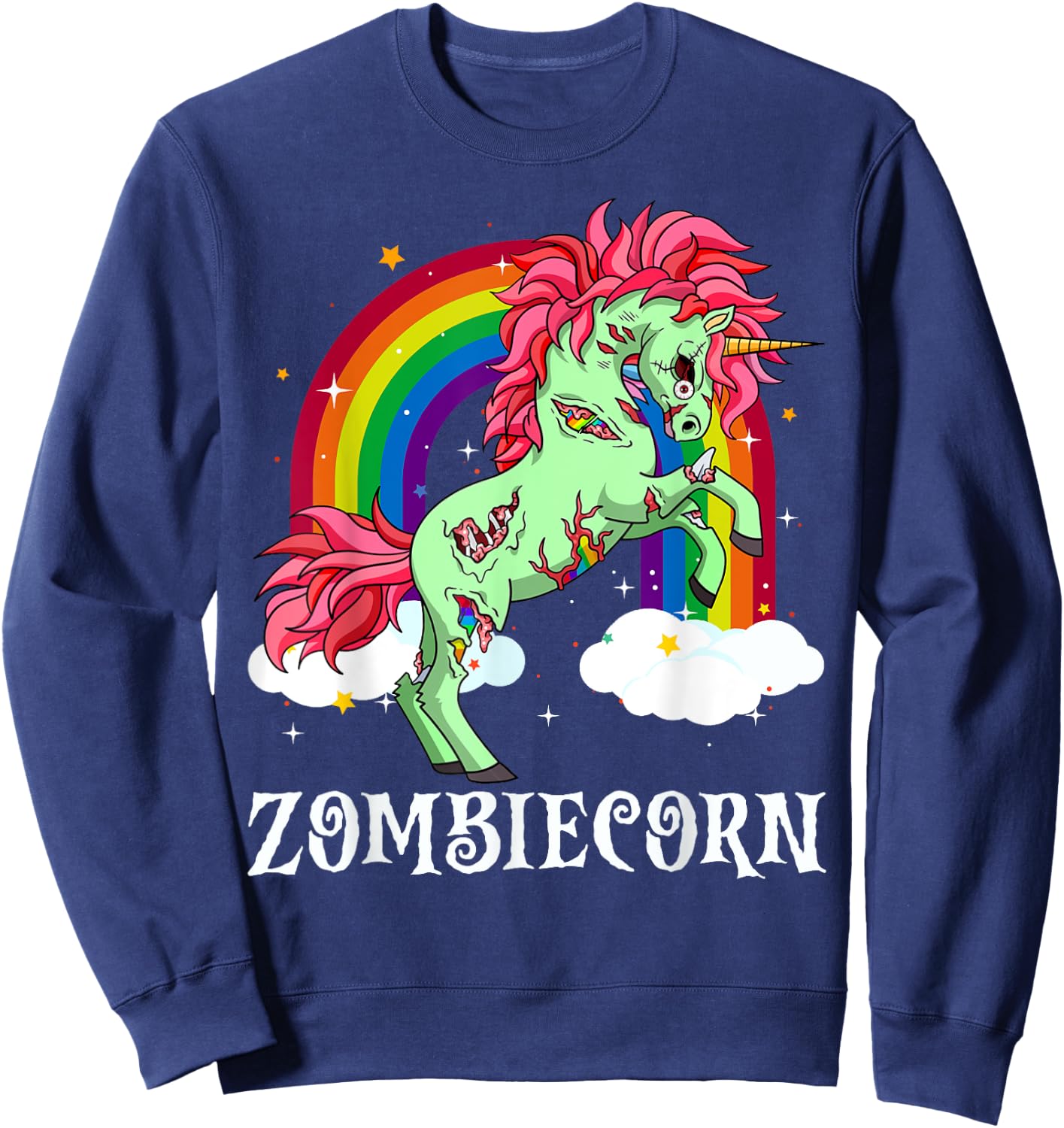 Zombiecorn Zombie Unicorn Halloween Women Girls Rainbow Sweatshirt - Sweatshirt | Navy