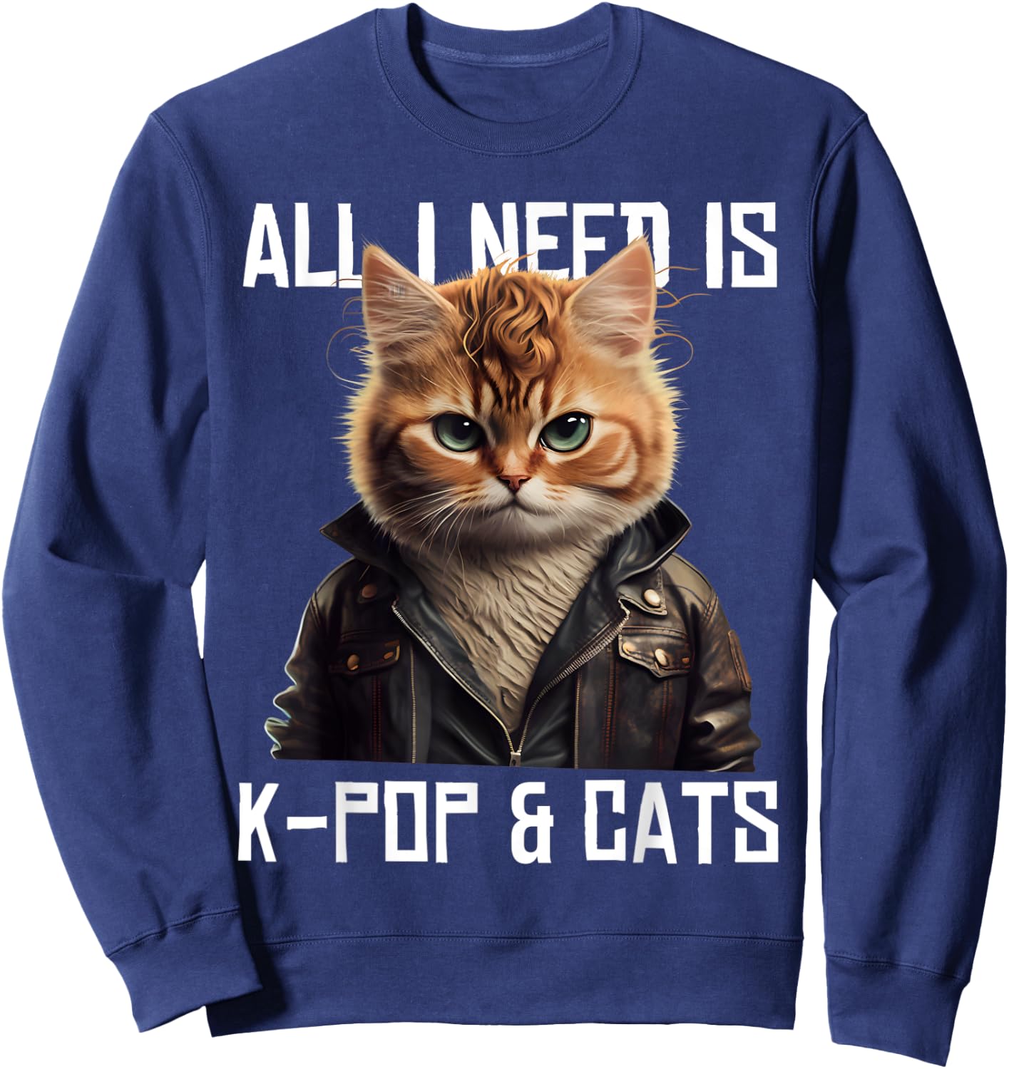 All I Need Is K-Pop and Cats KPop Music Outfit Dress Korean Sweatshirt - Sweatshirt | Navy