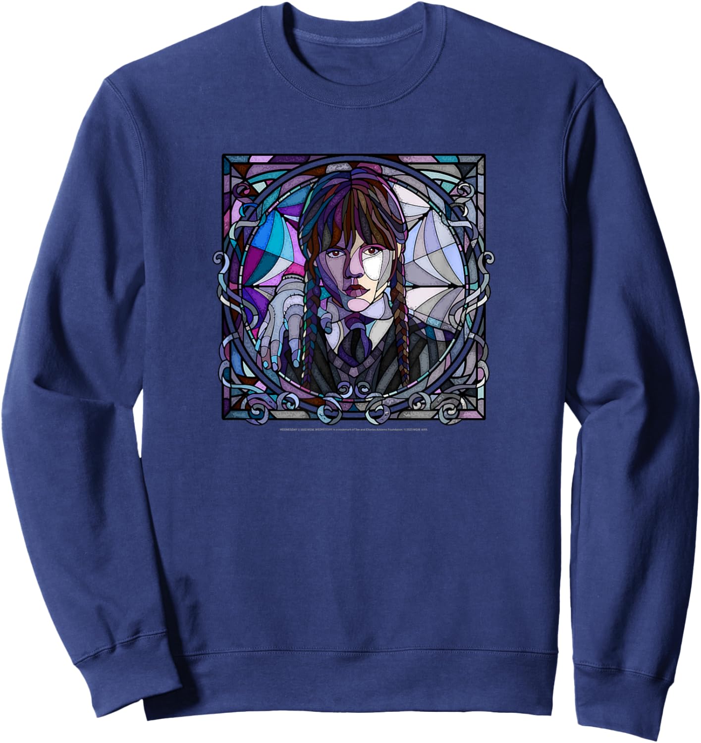 Wednesday & Thing Stained Glass Square Portrait Sweatshirt - Sweatshirt | Navy