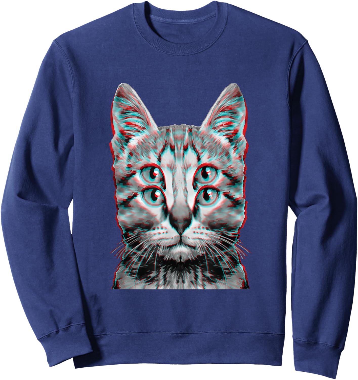 Glitch Weird Cat Kitten Optical Illusion Cat Mom Dad Sweatshirt - Sweatshirt | Navy