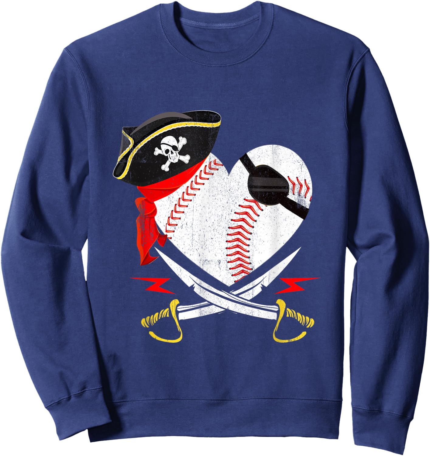 The Vintage Pirate Baseball Softball Heart With Skull Hat Sweatshirt - Sweatshirt | Navy