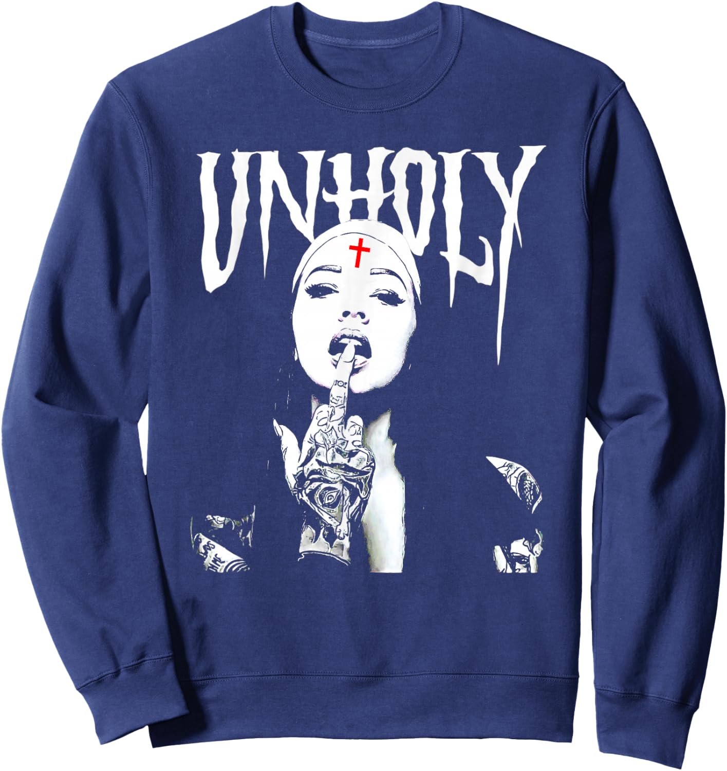 Satanic Nun Tattoos Unholy Sweatshirt - Sweatshirt | Navy