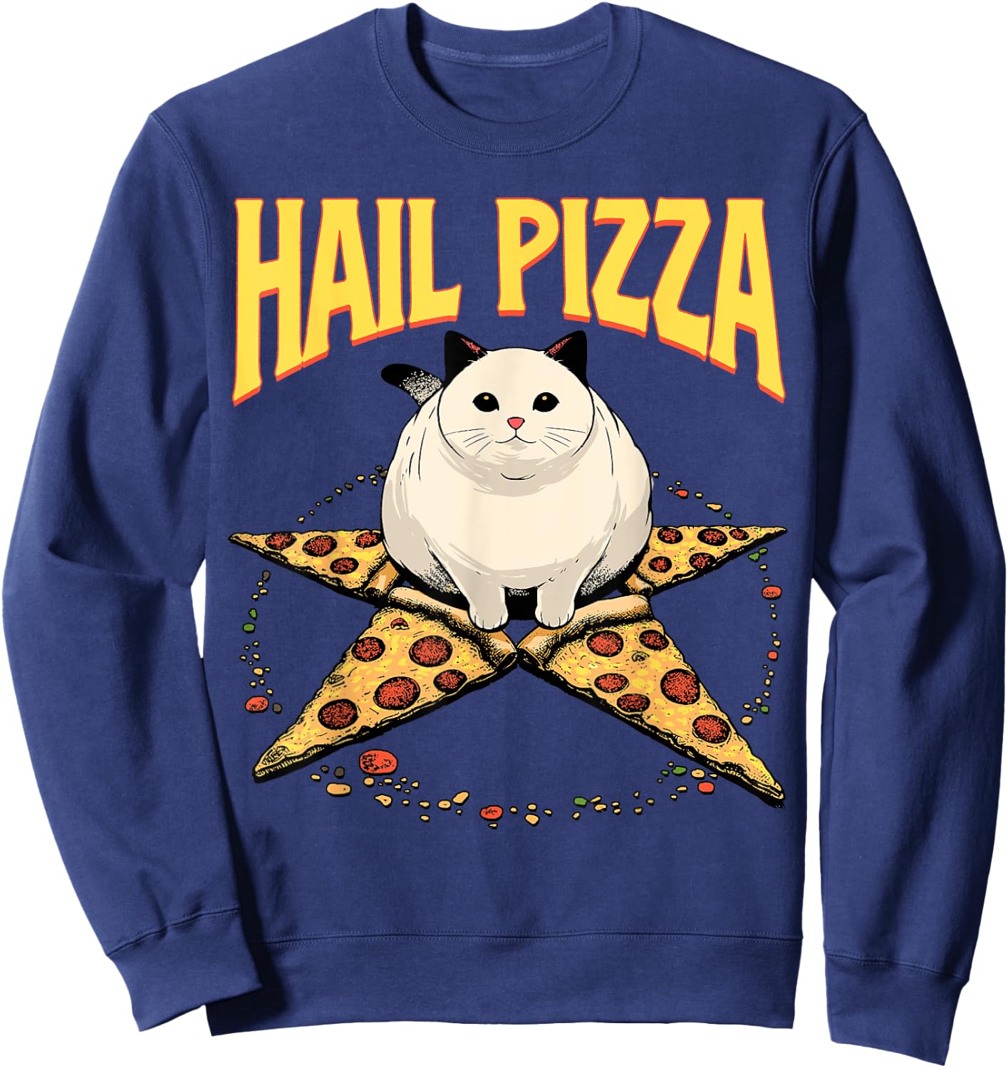 Hail Pizza Shirt Satanic Pizza Pentagram Cat Occult Lucifer Women Sweatshirt - Sweatshirt | Navy