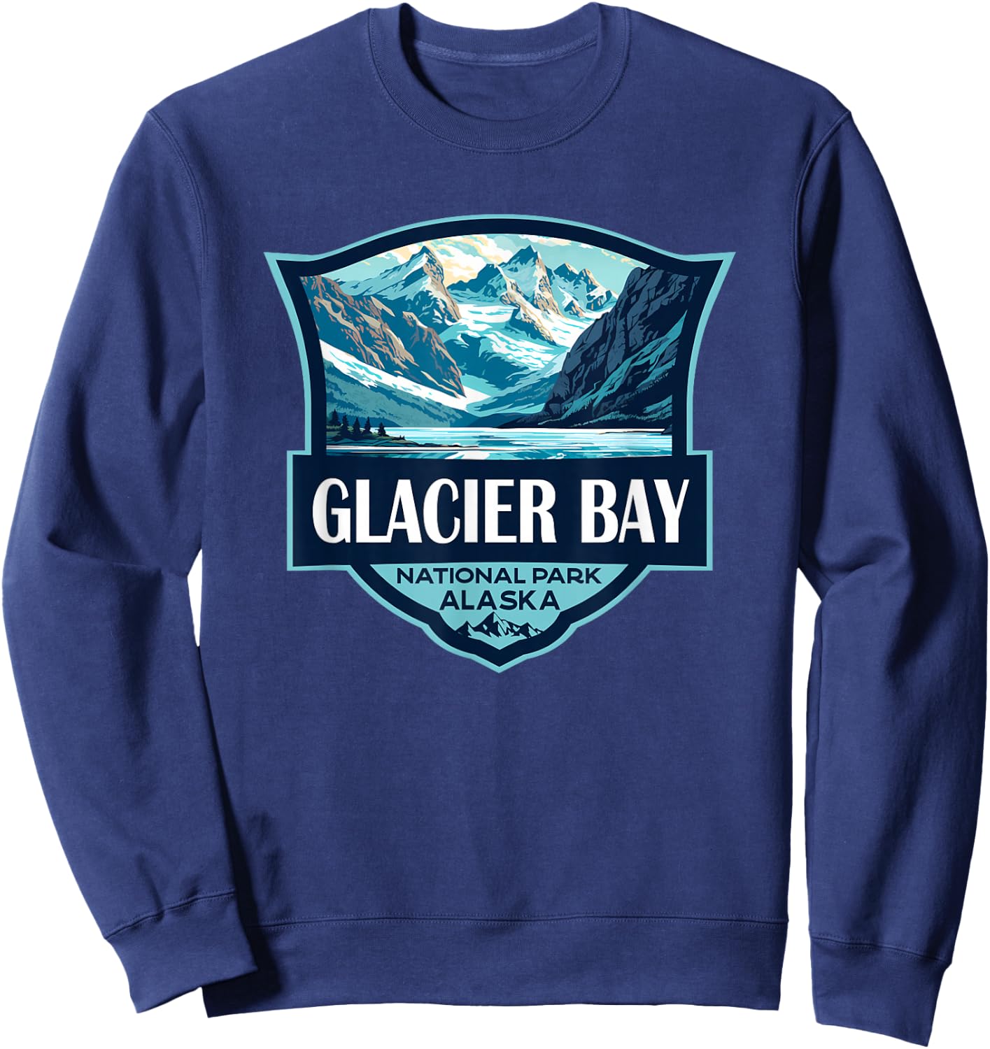 Glacier Bay National Park Illustration Travel Retro Badge Sweatshirt - Sweatshirt | Navy