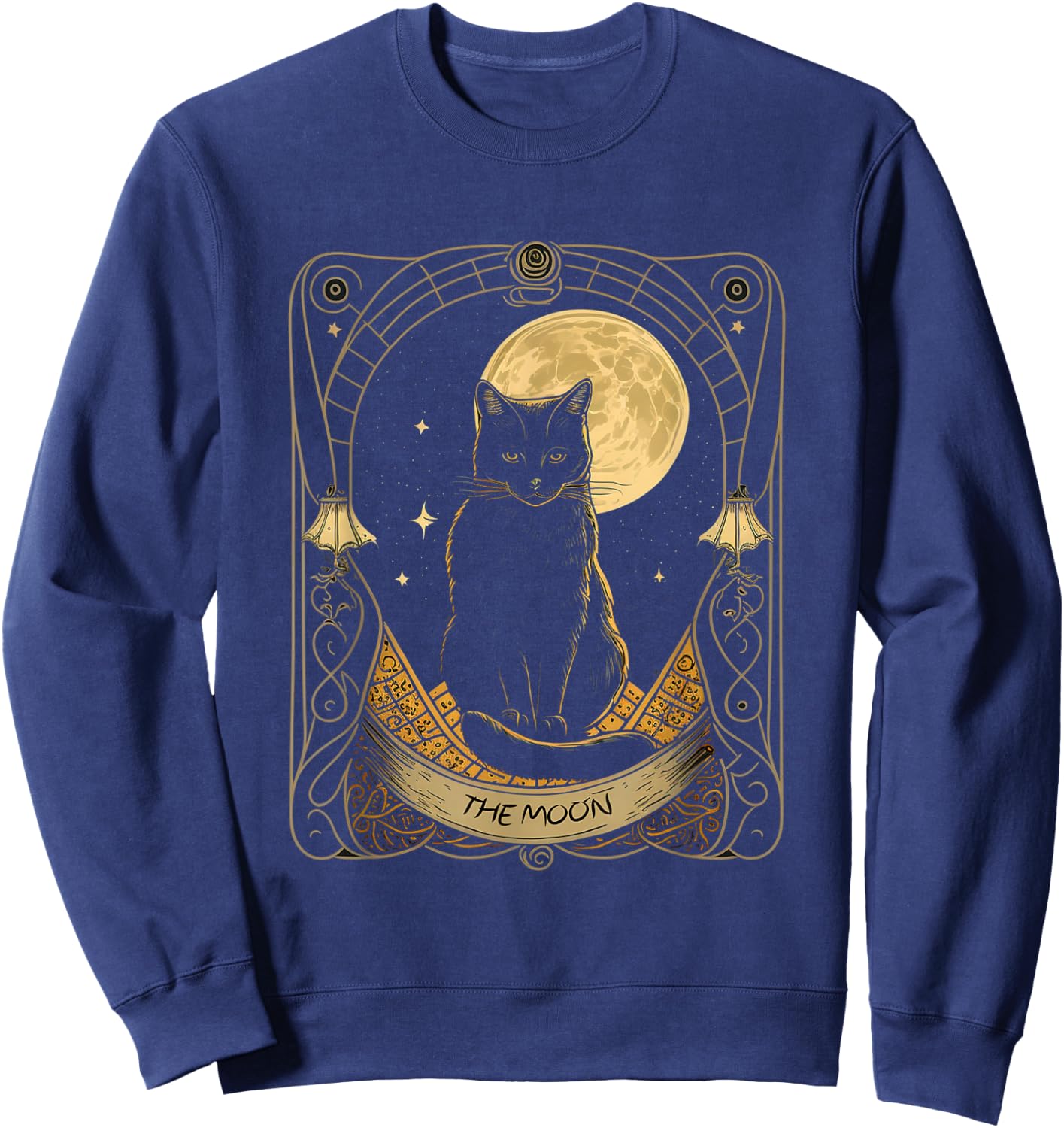 Tarot Card Crescent Moon And Cat Graphic Sweatshirt - Sweatshirt | Navy