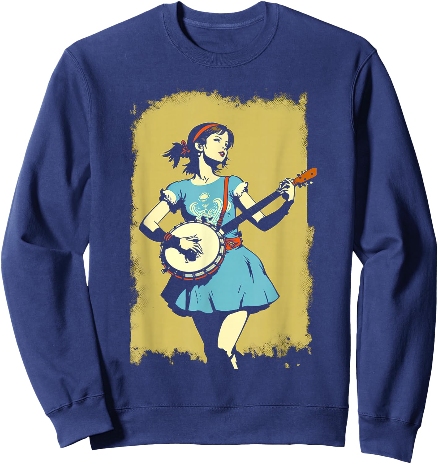 Banjo Girl Beautiful Hippie Woman Bluegrass Festival Sweatshirt - Sweatshirt | Navy