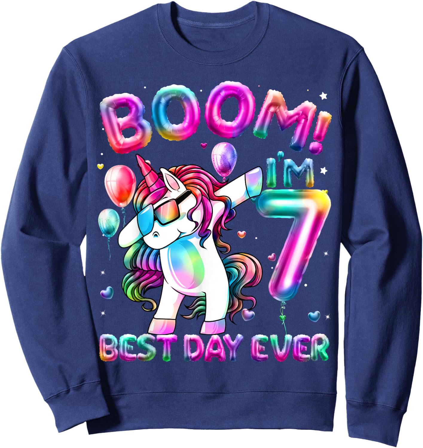 7 Years Old Dabbing Unicorn Gifts 7th Birthday Girl Party Sweatshirt - Sweatshirt | Navy