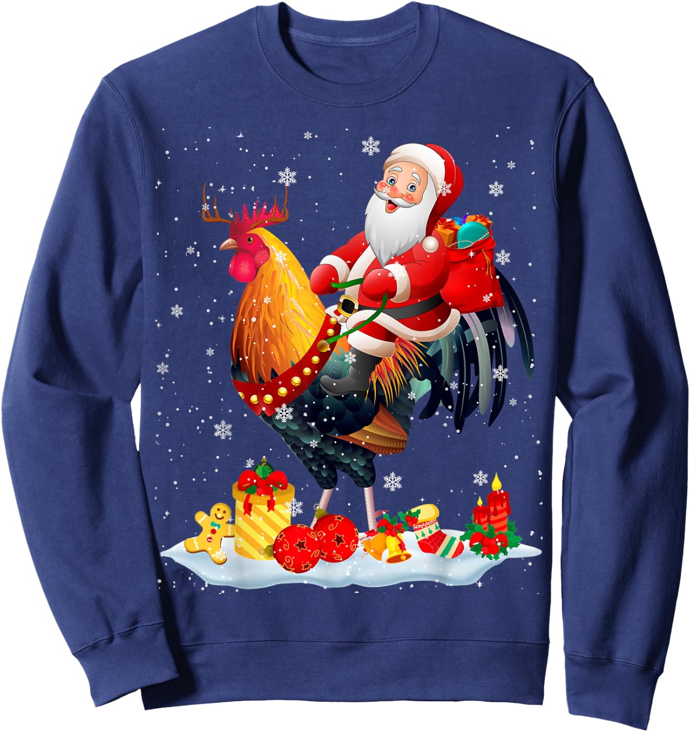 Santa Riding Chicken Reindeer Christmas Santa Chicken Lover Sweatshirt - Sweatshirt | Navy