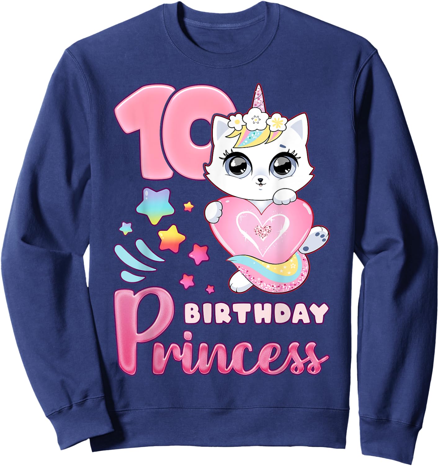 Girl, 10th birthday, unicorn cat, number 10 Sweatshirt - Sweatshirt | Navy