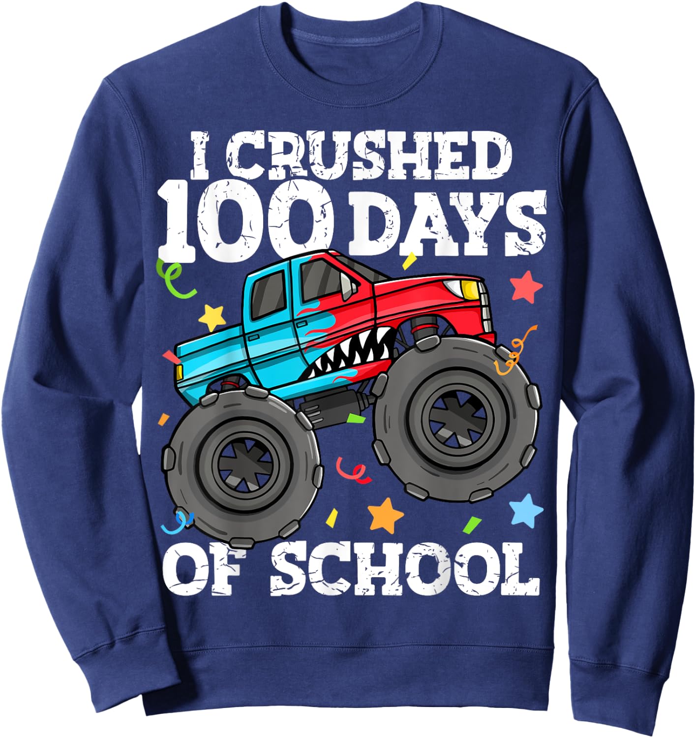 100 Days of School Monster Truck 100th Day of School Boys Sweatshirt - Sweatshirt | Navy