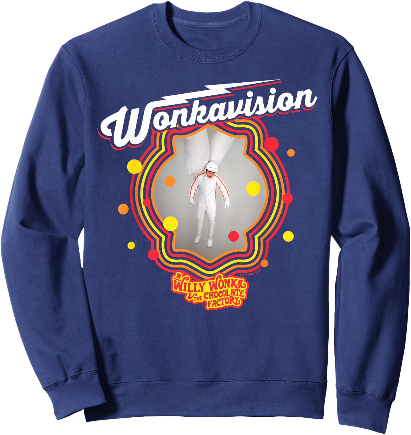 Willy Wonka & The Chocolate Factory - -Adults, Black, Small, Short Sleeve, Solid with Graphic Print, , Modern, Casual, Movie Fans, Casual Clothing Enthusiasts, Vacationers Sweatshirt - Sweatshirt | Navy