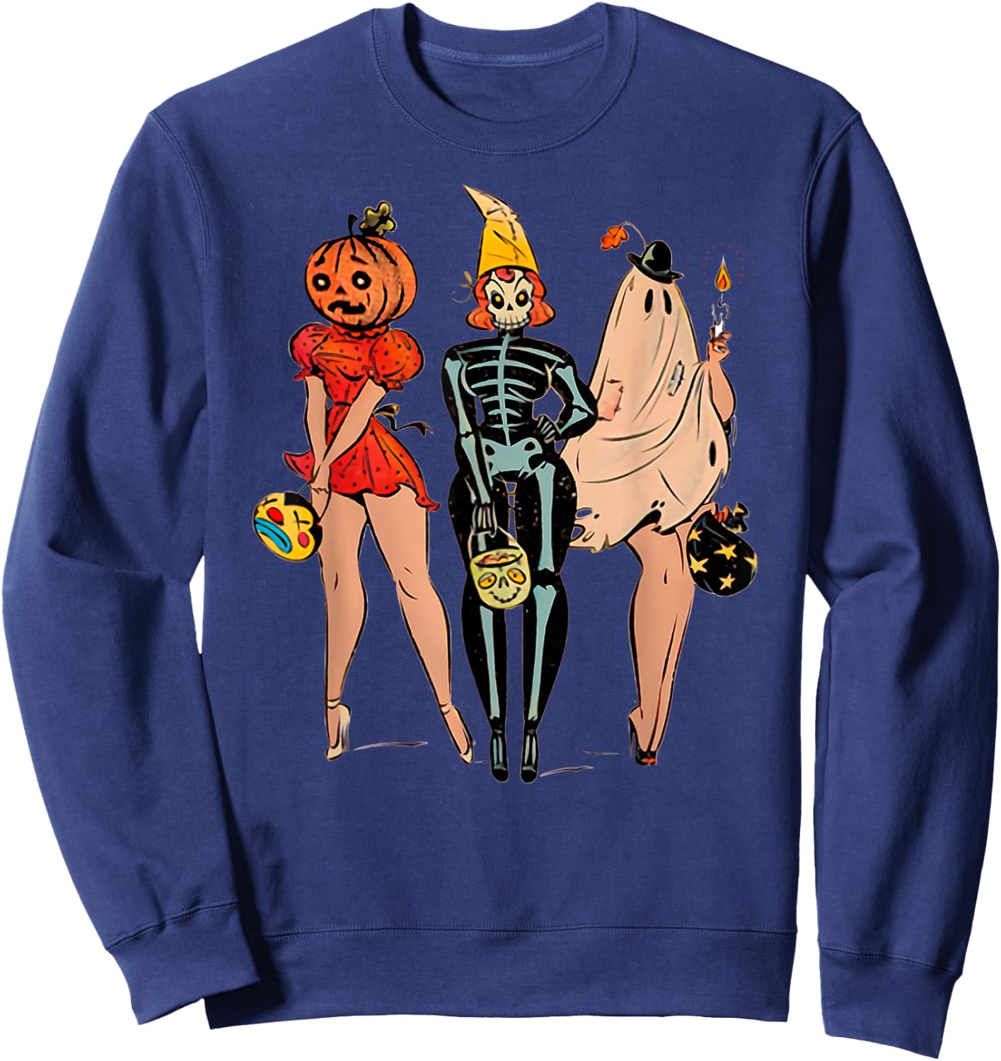 Halloween Witch Pin Up Retro Vintage Pumpkin Women Sweatshirt - Sweatshirt | Navy