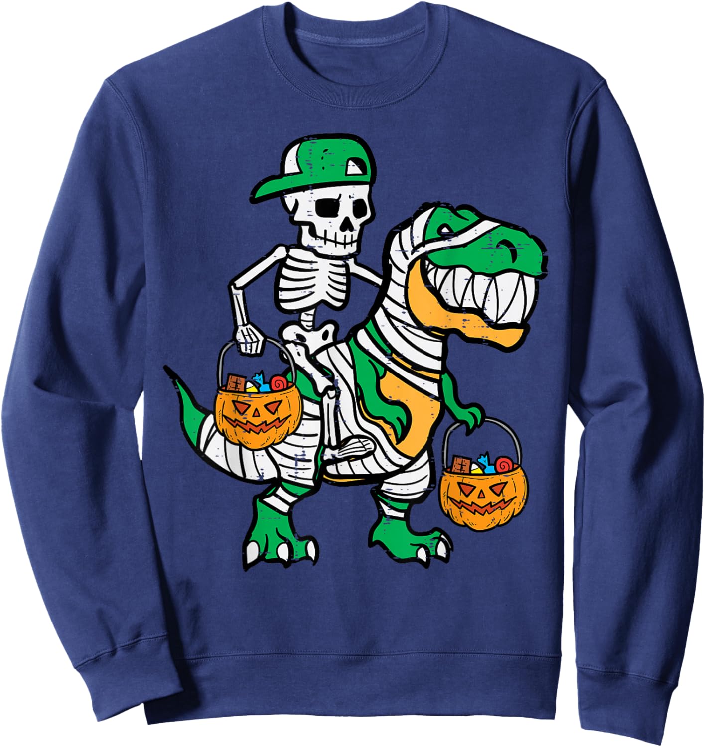 Skeleton Green Cap Dino Toddler Boys Halloween Kids Youth Sweatshirt - Sweatshirt | Navy