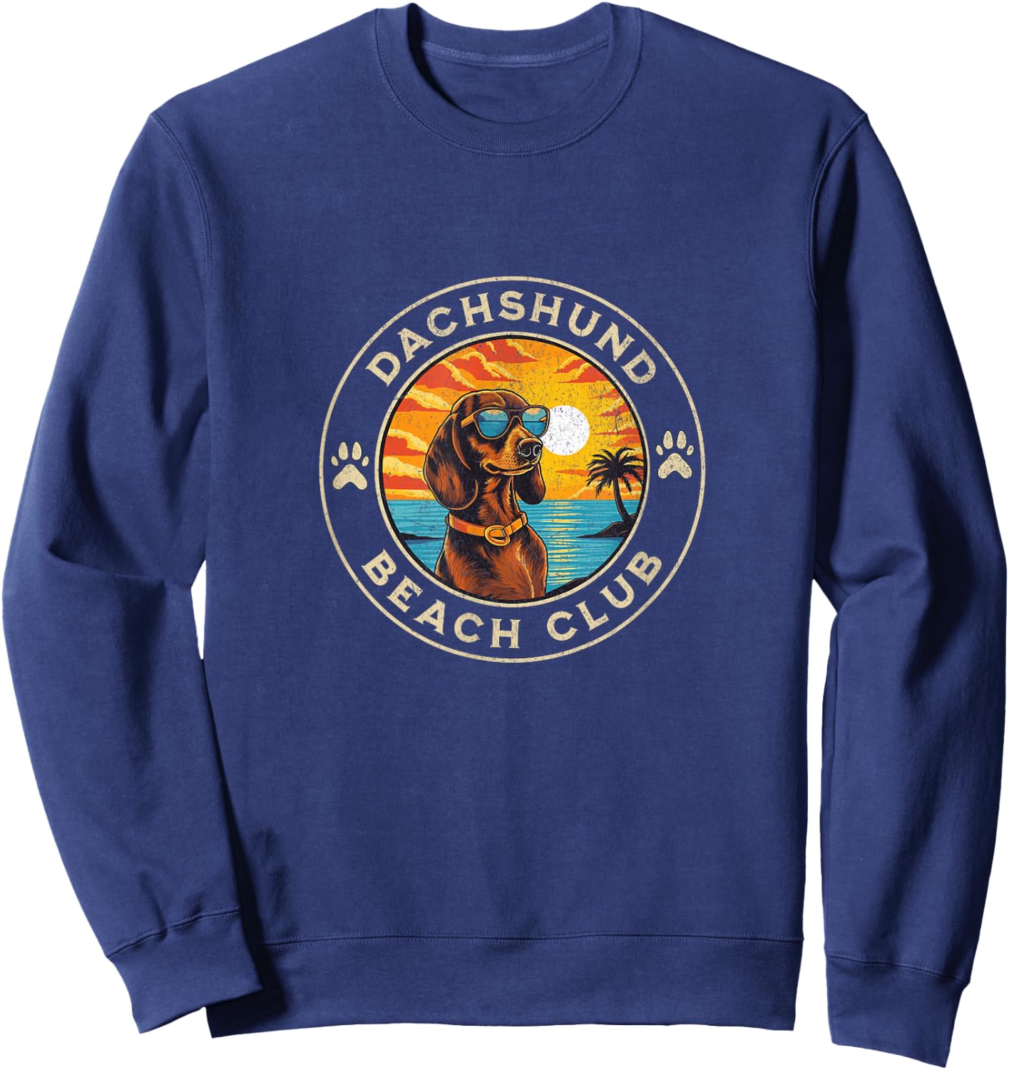 Dachshund Beach Club Wiener Dog with Sunglasses at Sunset Sweatshirt - Sweatshirt | Navy