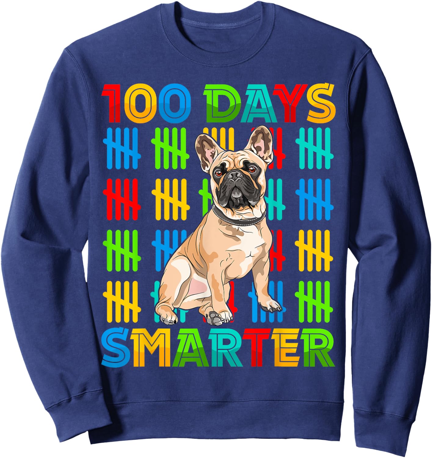 100 Days Smarter Frenchie Dog Lovers 100 Days Of School Kids Sweatshirt - Sweatshirt | Navy