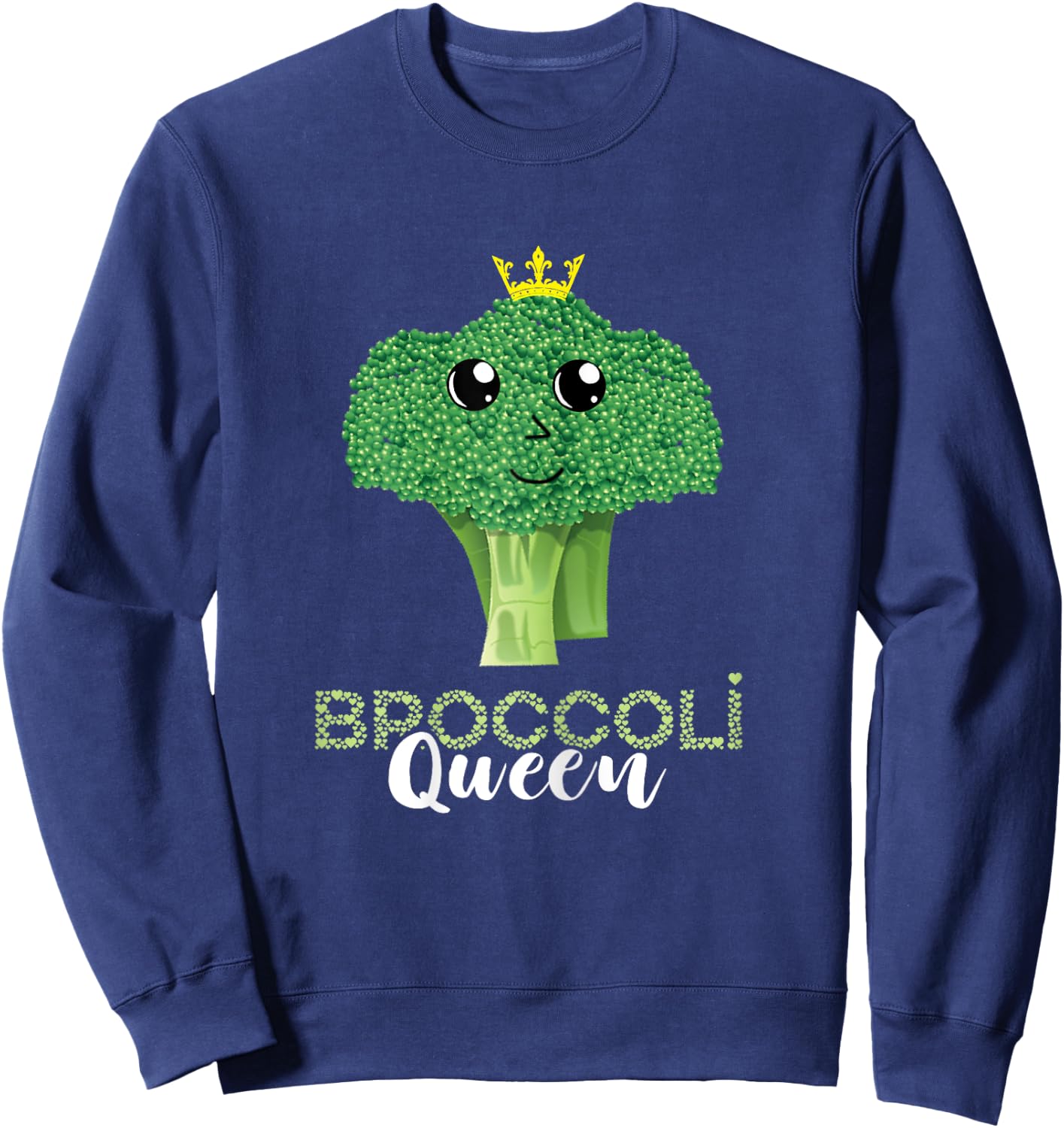 Broccoli Queen Crown Vegetarian Eating Broccoli Vegan Sweatshirt - Sweatshirt | Navy