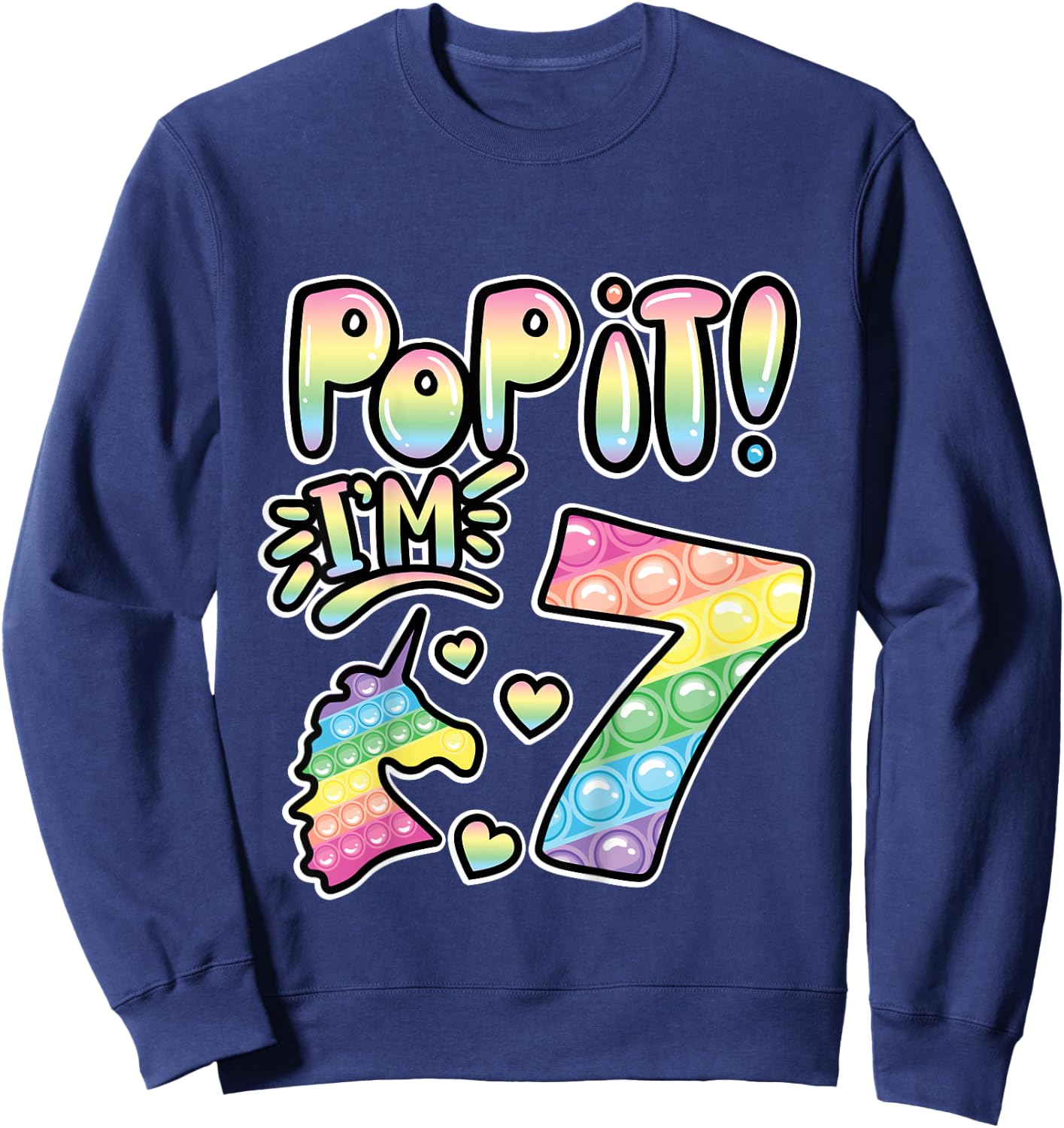 Kids Pop It 7th Birthday Girls Boys 7 Years Old Fidget Sweatshirt - Sweatshirt | Navy
