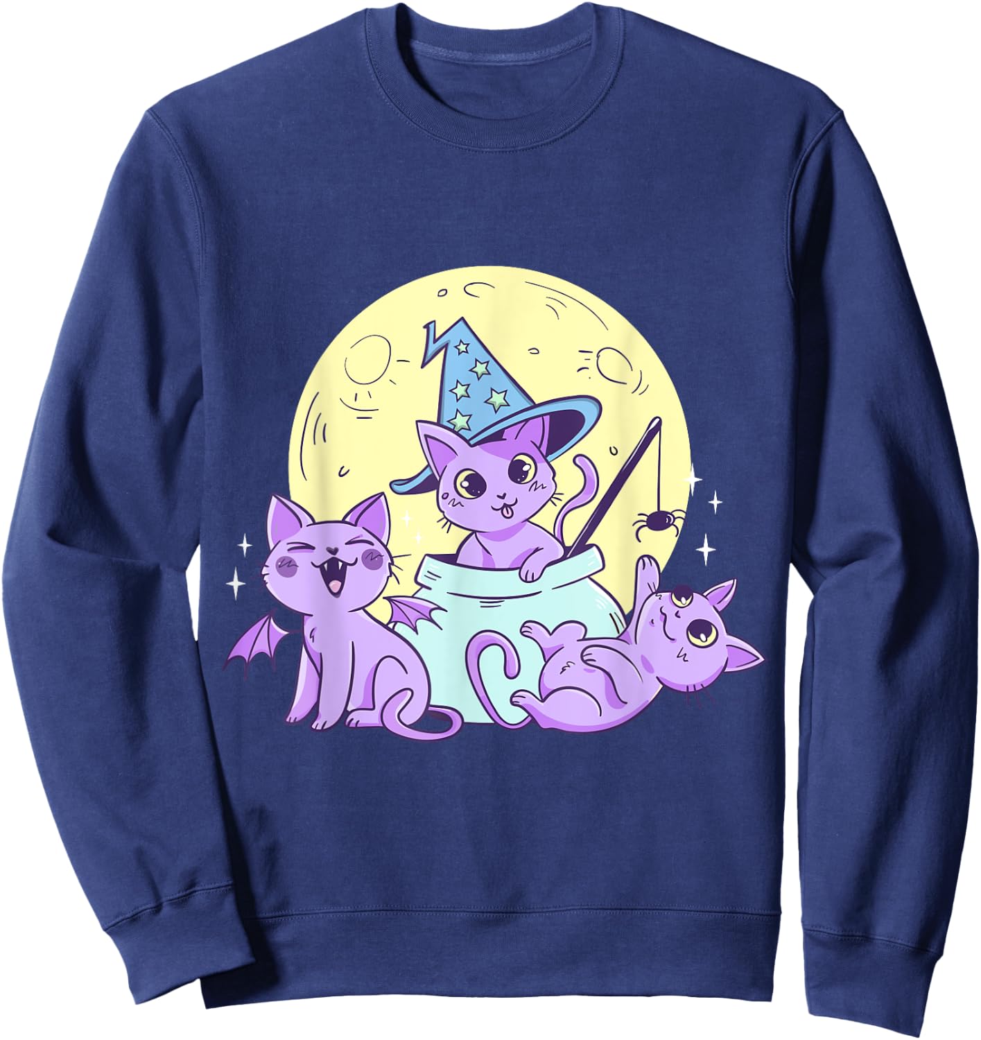 Creepy Pastel Goth Soft Goth emo Evil Cats with Moon Sweatshirt - Sweatshirt | Navy