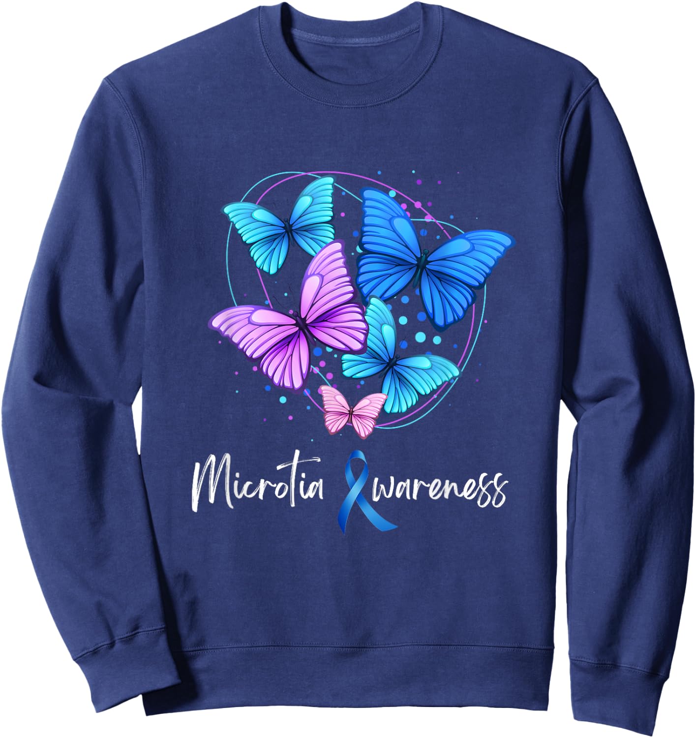 Microtia Awareness Day Blue Ribbon and Teal Butterfly Sweatshirt - Sweatshirt | Navy
