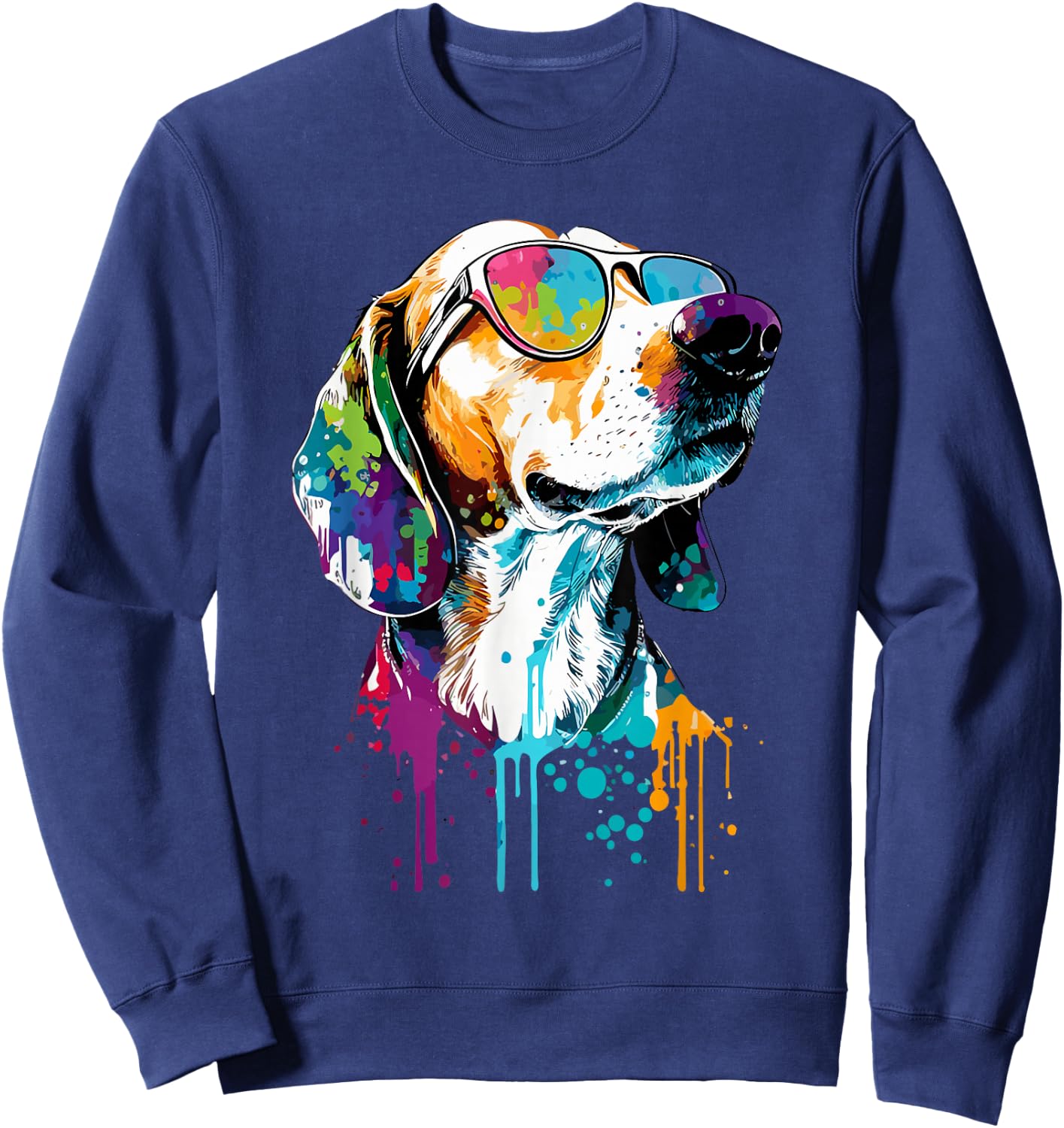 Colorful American Foxhound Wearing Sunglasses Dog Lover Sweatshirt - Sweatshirt | Navy