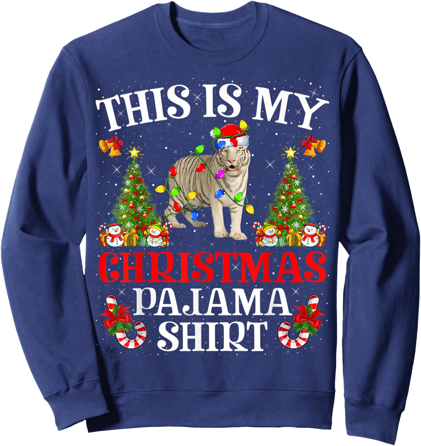 This Is My Christmas Pajama Shirt Lighting White Tiger Xmas Sweatshirt - Sweatshirt | Navy