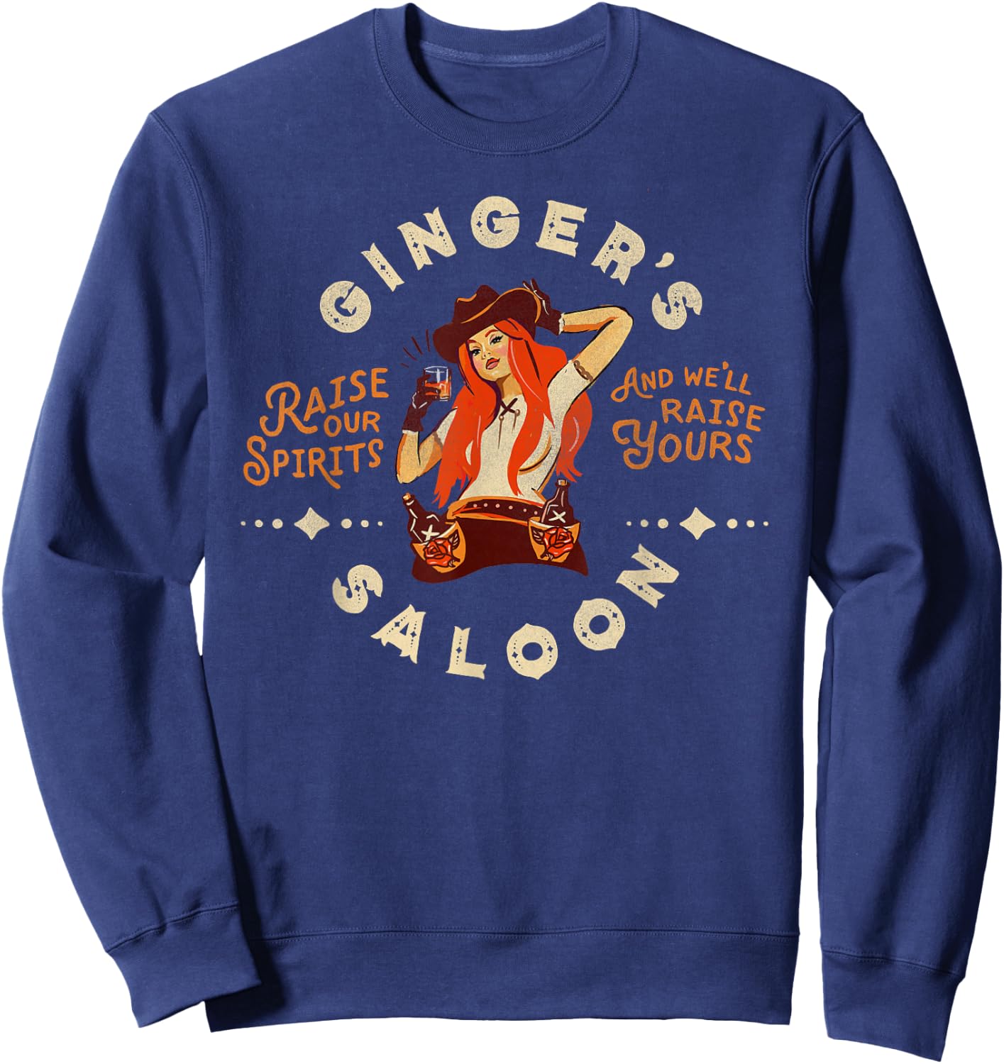 Retro Dive Bar Whiskey Ginger Redhead Cowgirl Bartender Gift Sweatshirt - Sweatshirt | Navy