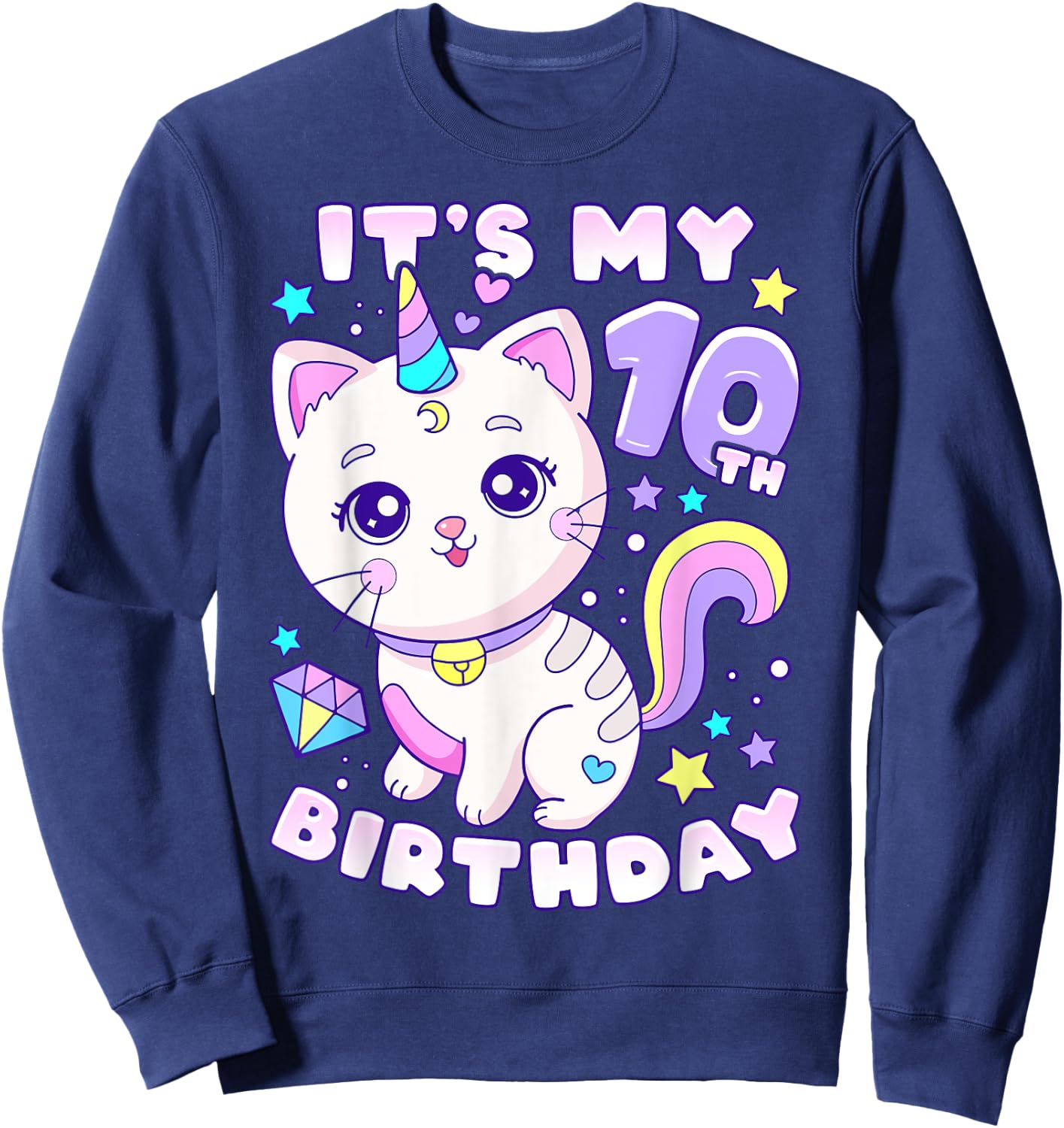 Birthday girl 10 years old, cat, unicorn, 10th birthday Sweatshirt - Sweatshirt | Navy