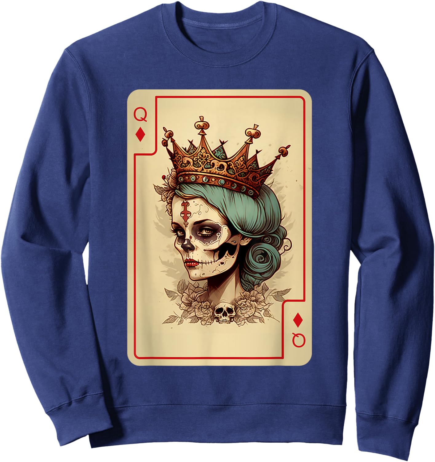 Diamond Queen Gothic Poker Card Game Creepy Queen of Diamond Sweatshirt - Sweatshirt | Navy