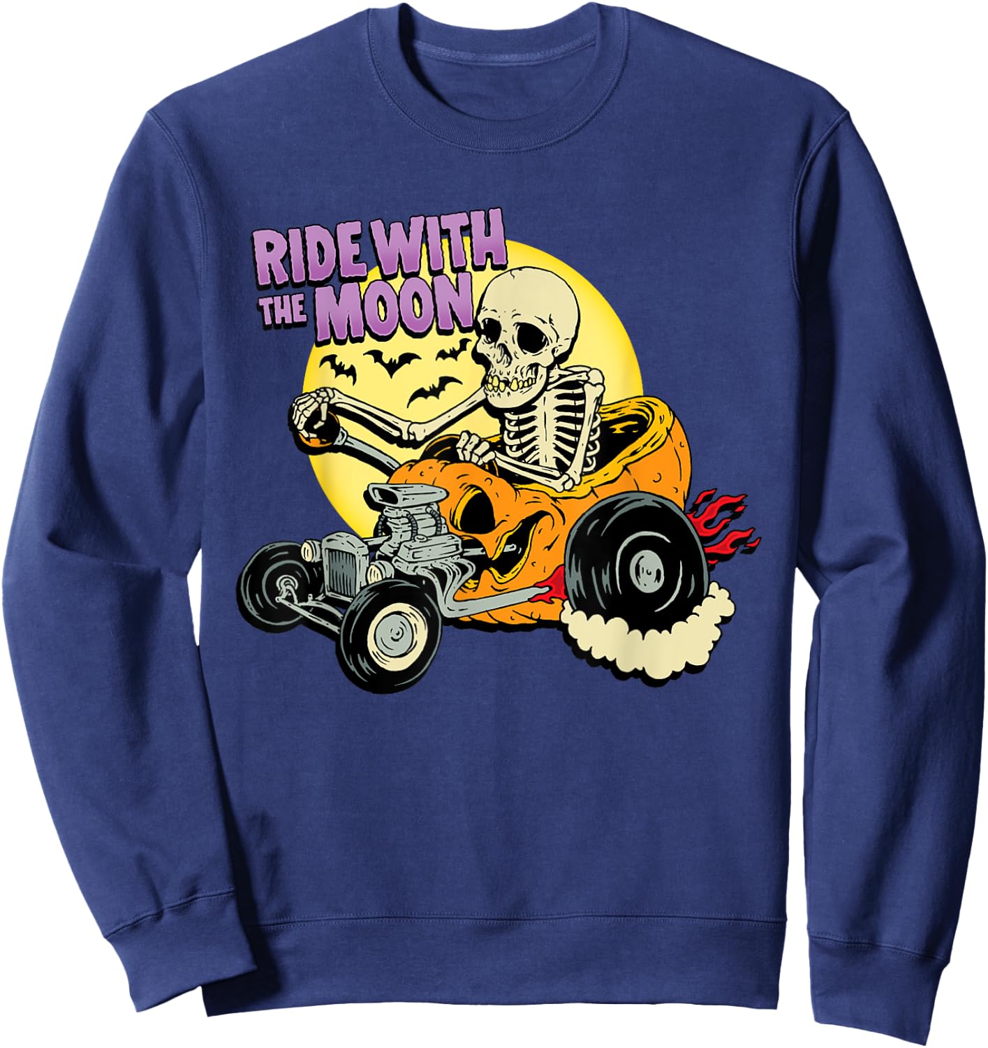 Halloween Pumpkin Hot Rod Skeleton King Rat Rod Dragster Sweatshirt - Sweatshirt | Navy