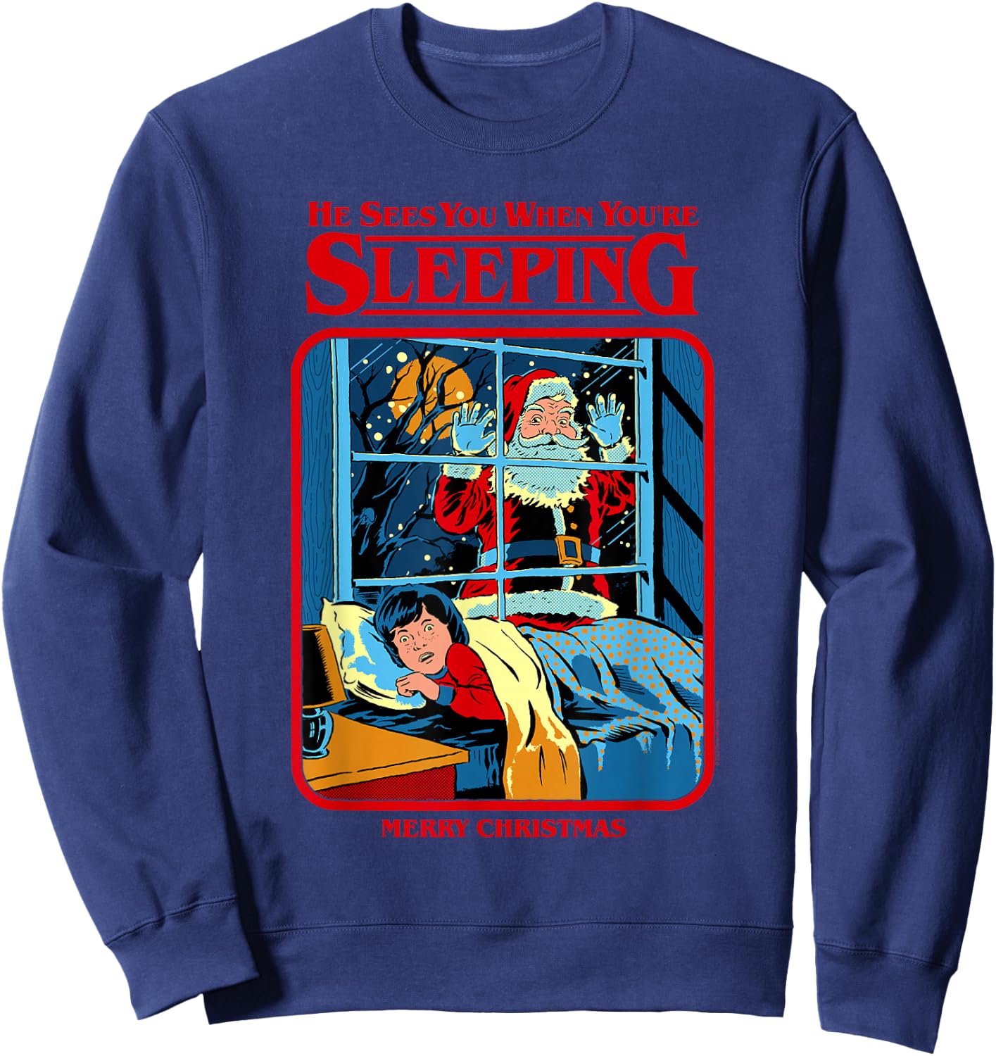 Steven Rhodes Santa Claus Sees You Retro Dark Humor Sweatshirt - Sweatshirt | Navy