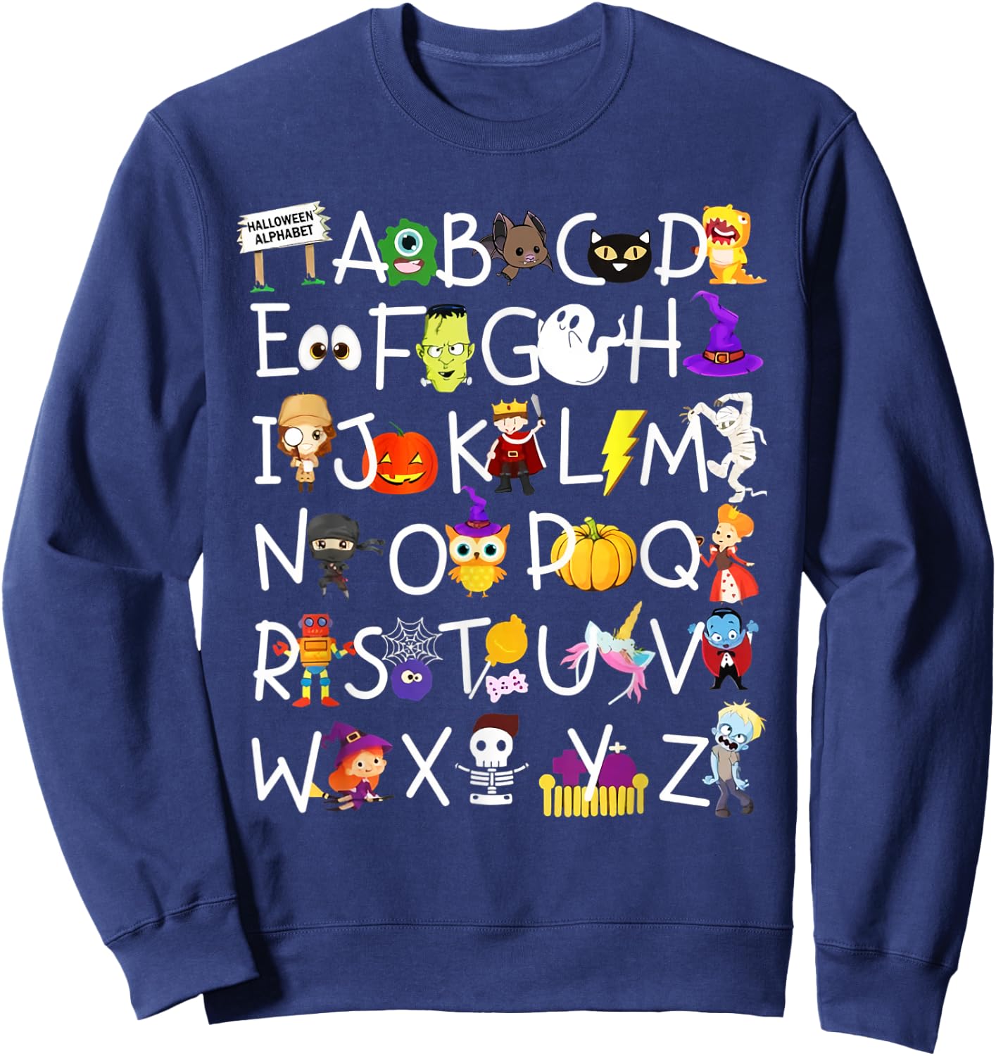 Alphabet ABCs Halloween Characters Kindergarten Teacher Kids Sweatshirt - Sweatshirt | Navy