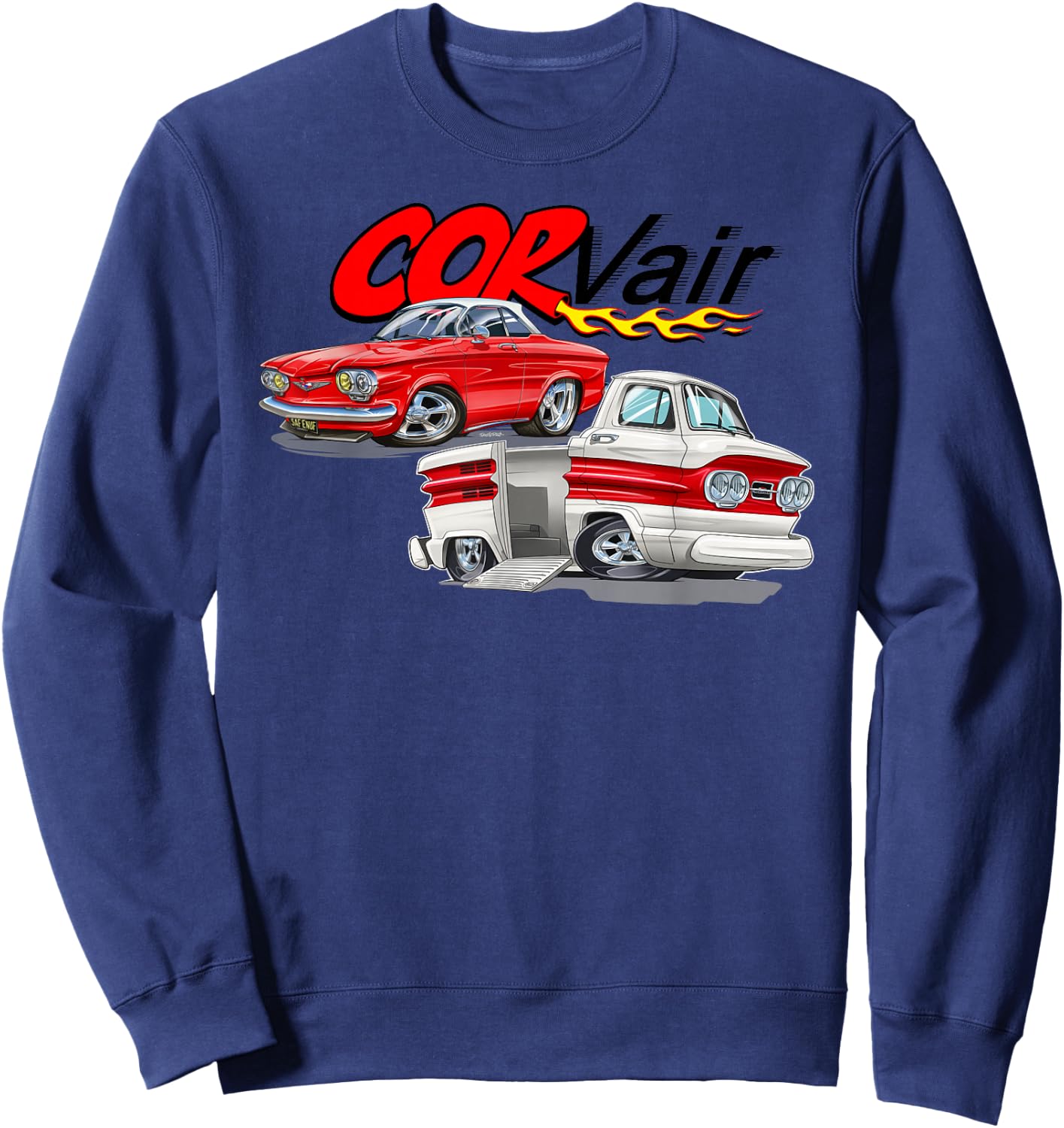 Corvair Cartoon Coupe and Rampside Truck Sweatshirt - Sweatshirt | Navy