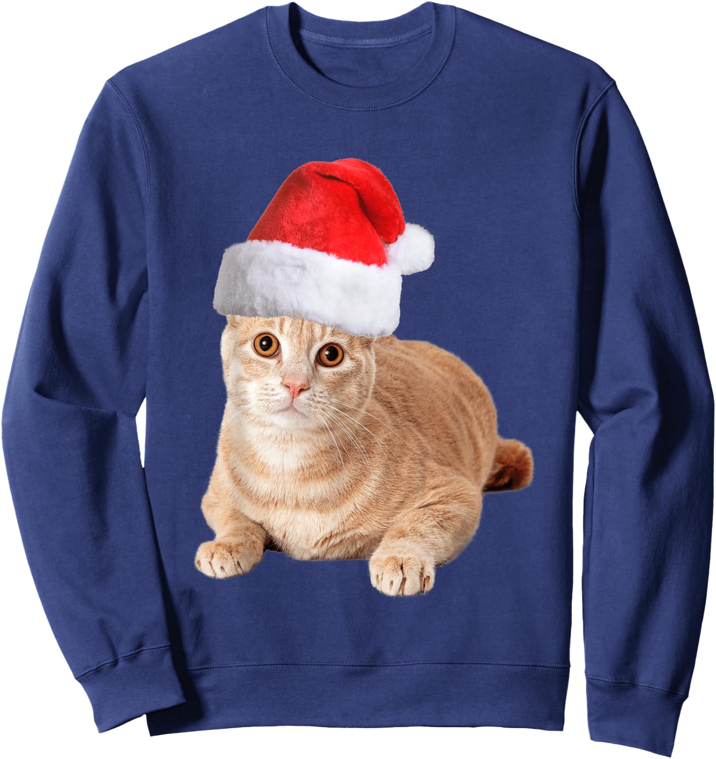 Orange Tabby Cat With Christmas Santa Hat Men Sweatshirt - Sweatshirt | Navy