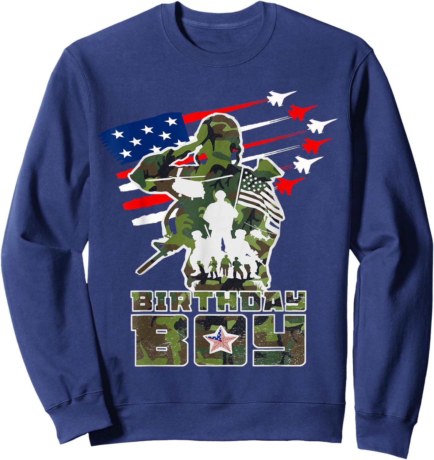 flag usa Birthday Boy's Camo Pattern Military Birthday Party Sweatshirt - Sweatshirt | Navy