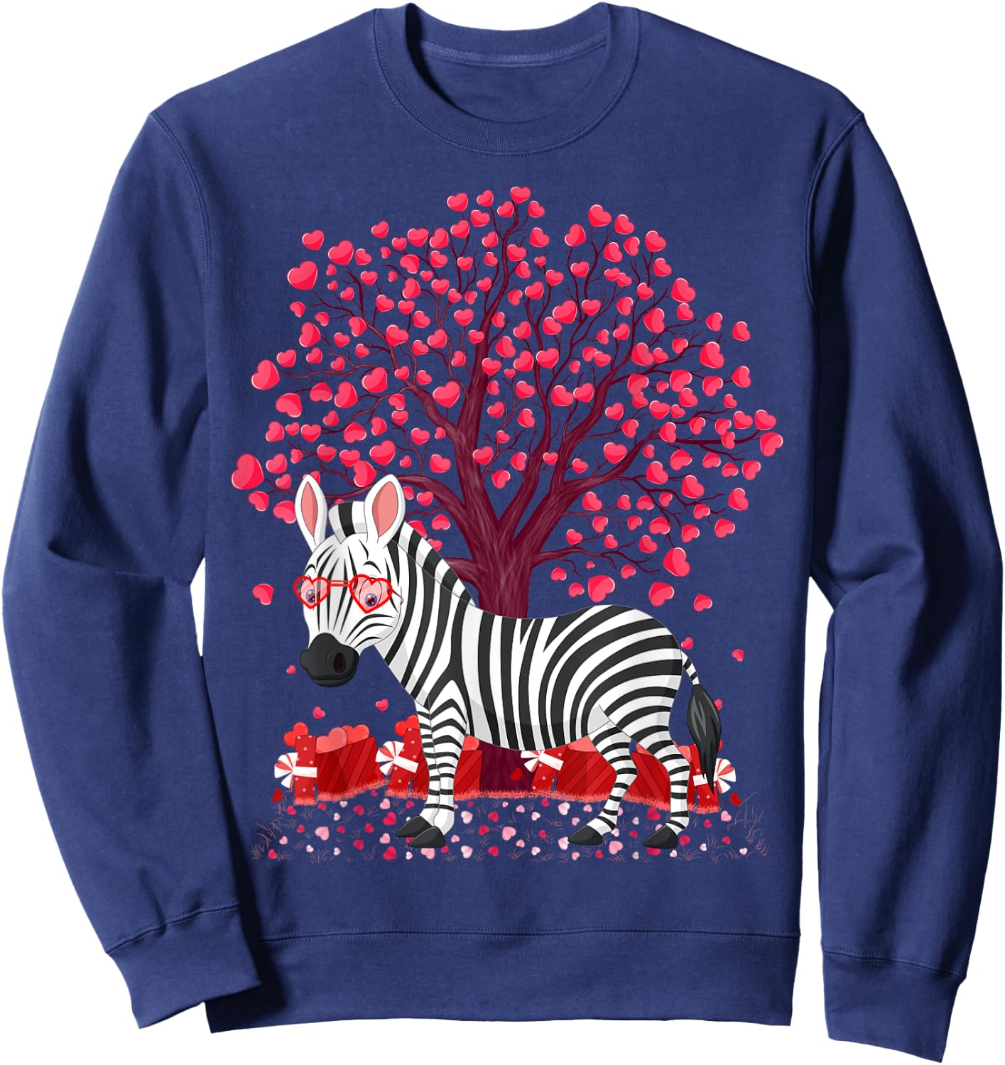 Zebra Lover Heart Tree Zebra Valentine's Day Sweatshirt - Sweatshirt | Navy