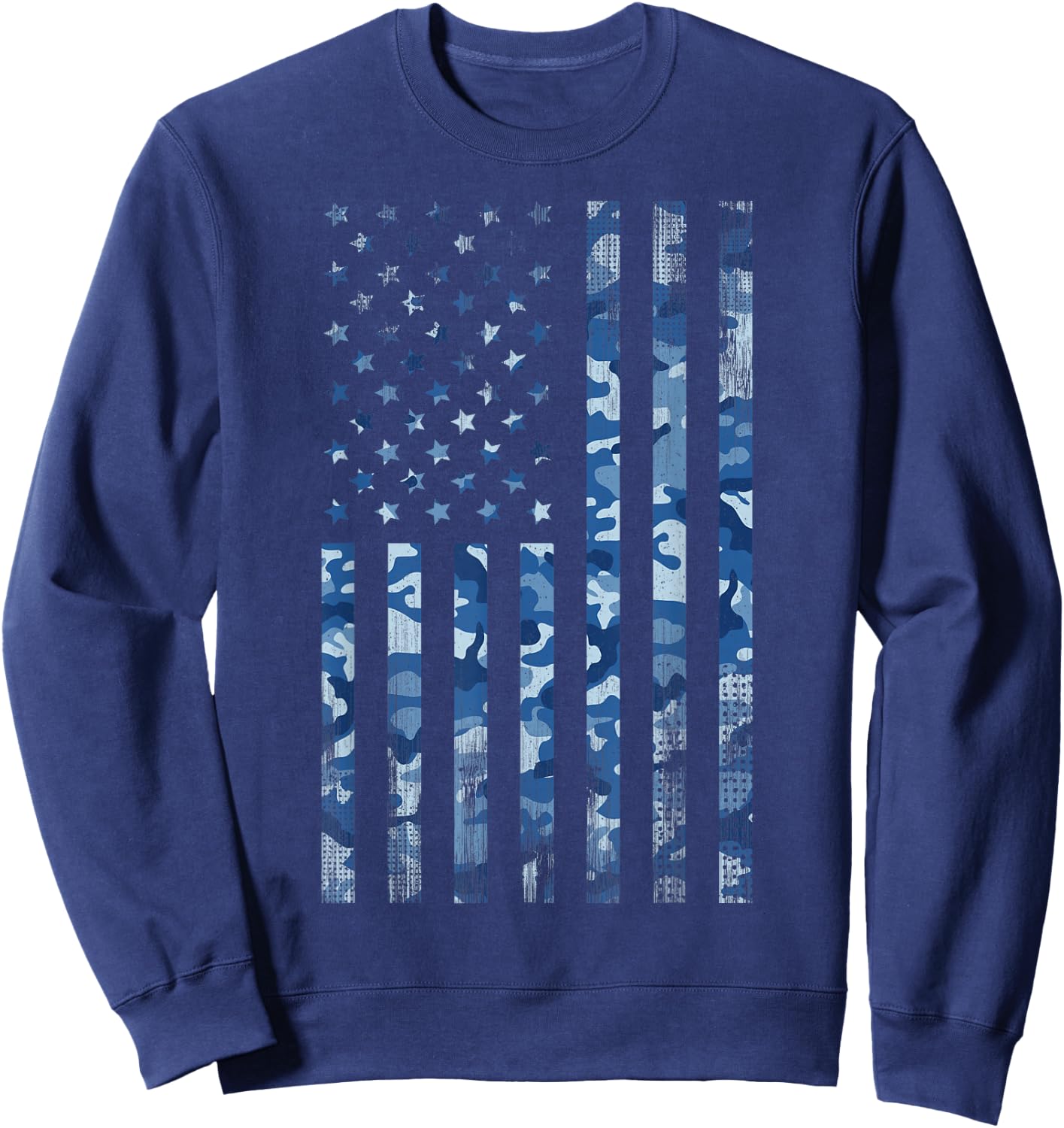 Blue Camo American Flag USA Tactical Ocean Camouflage Sweatshirt - Sweatshirt | Navy