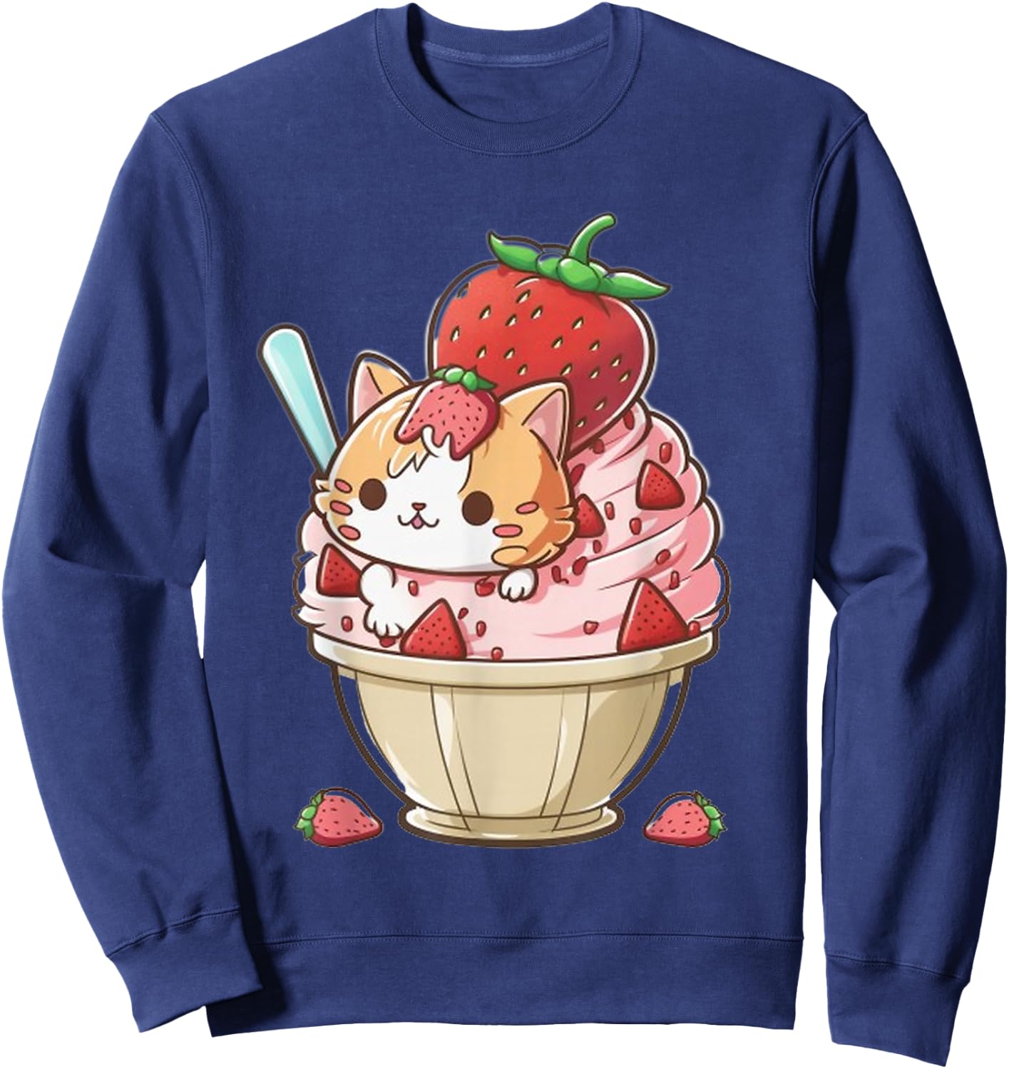 Strawberry Ice Cream Sundae Kitten Gelato Berry Cat Sorbet Sweatshirt - Sweatshirt | Navy