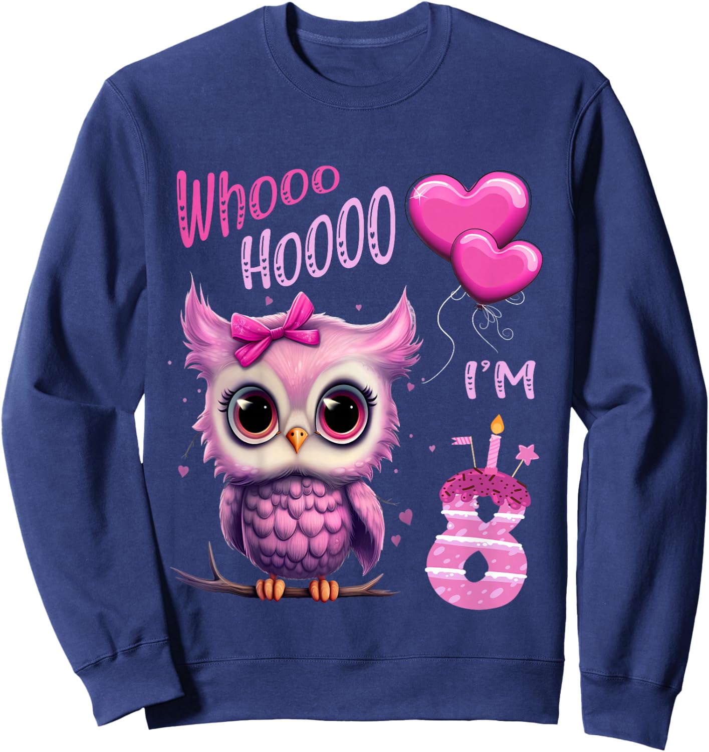 Birthday Shirt Cute Owl - Whooo hooo I’m 8 Years - Girls Sweatshirt - Sweatshirt | Navy