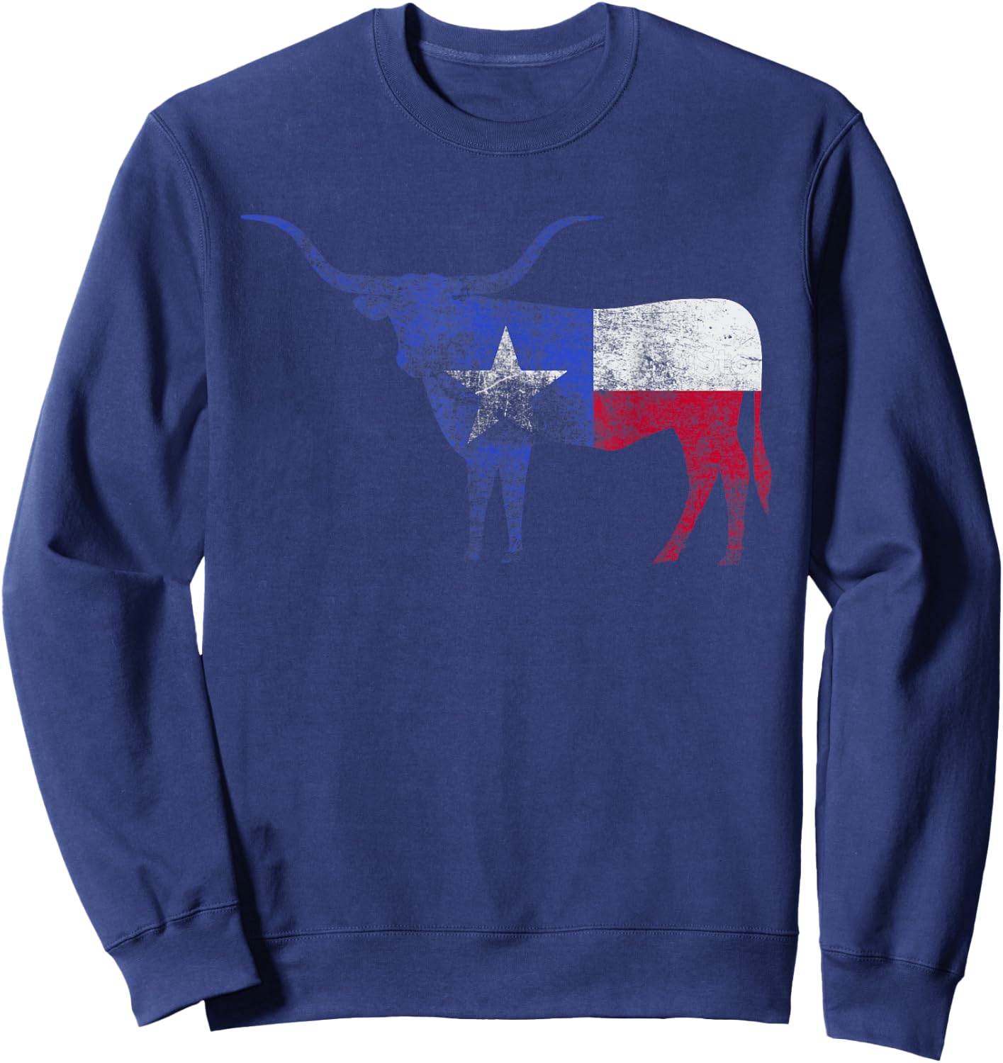 Texas Flag Shirt. Vintage Texas Flag Longhorn Bull Retro TX Sweatshirt - Sweatshirt | Navy