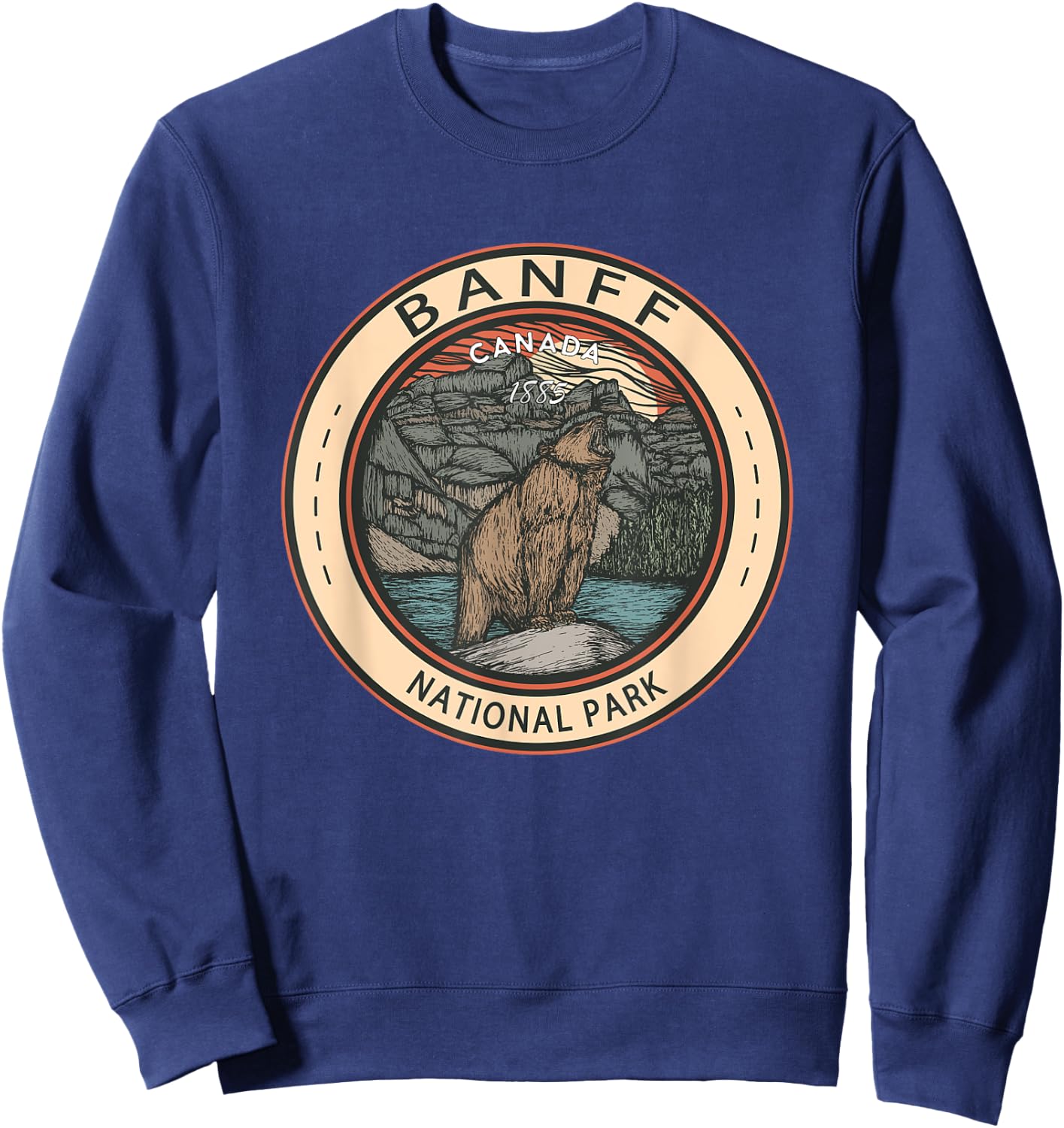 Banff National Park Canada Grizzly Bear Vintage Emblem Sweatshirt - Sweatshirt | Navy