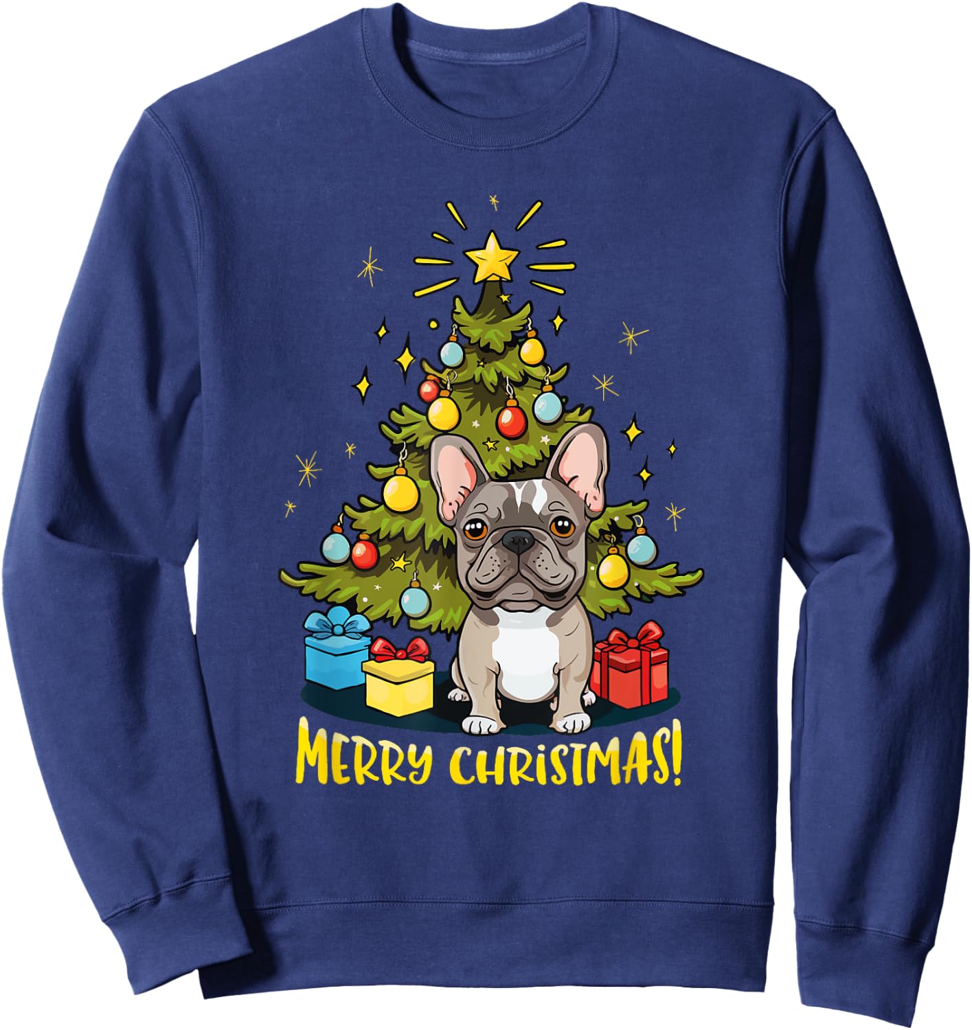 Funny French Bulldog With Christmas Tree - Merry Christmas Sweatshirt - Sweatshirt | Navy