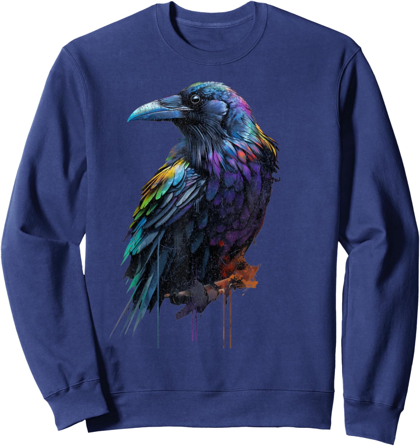 Colorful Cute Raven Crow Birding Bird Animal Lover Retro Sweatshirt - Sweatshirt | Navy